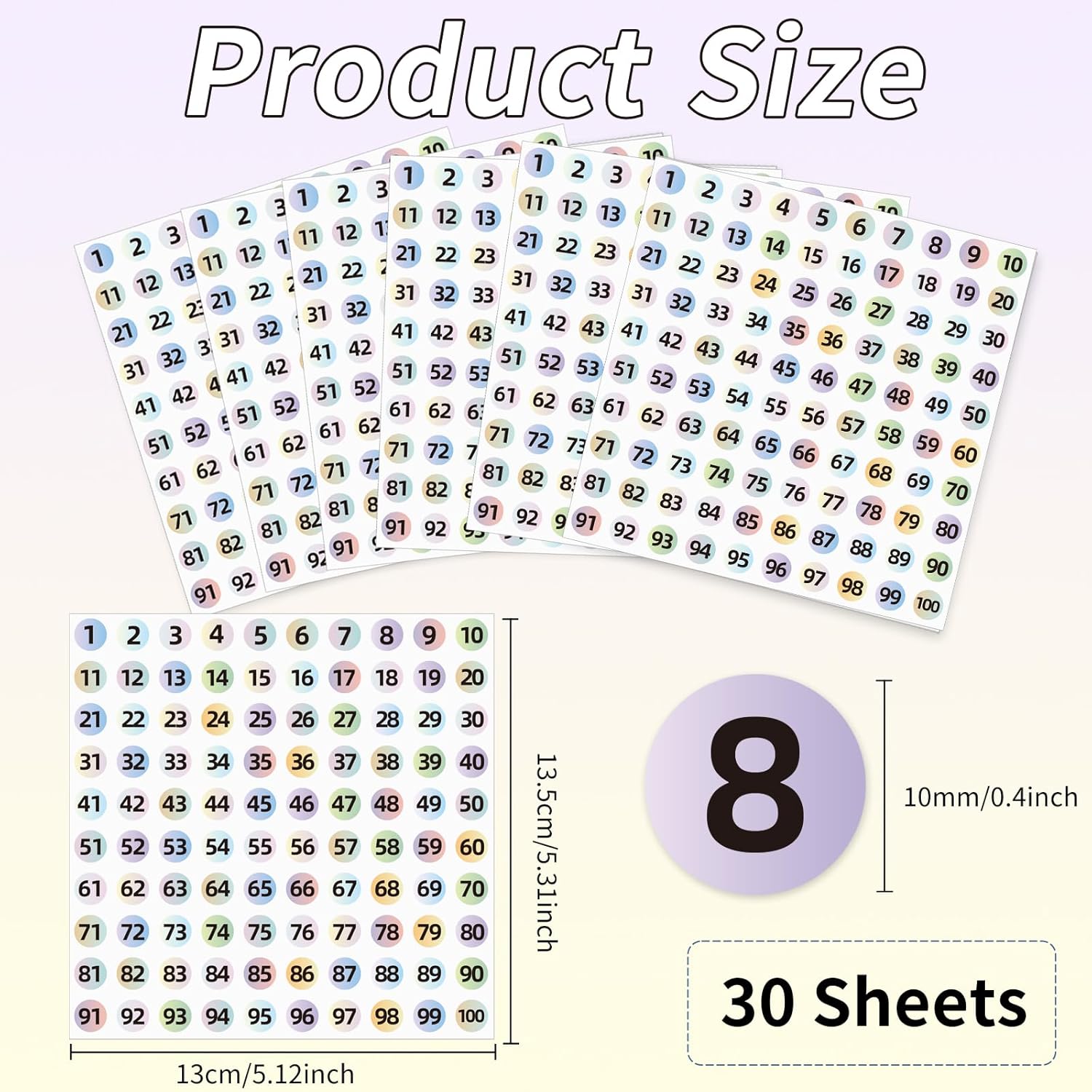 3000Pcs Consecutive Number Stickers, 0.4 inch Small Round Numbered Stickers, 1 to 100 Vinyl Consecutive Number Labels for Storage/Organizing/Boxes/Indoor/Outdoor(Gradient Color)