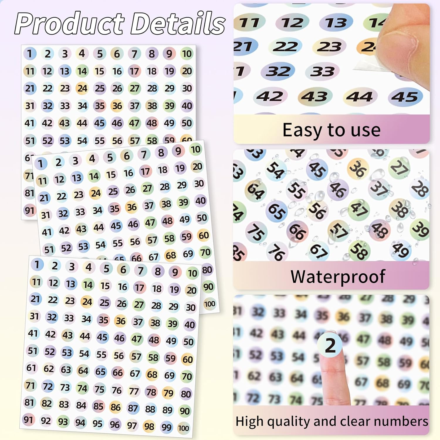 3000Pcs Consecutive Number Stickers, 0.4 inch Small Round Numbered Stickers, 1 to 100 Vinyl Consecutive Number Labels for Storage/Organizing/Boxes/Indoor/Outdoor(Gradient Color)