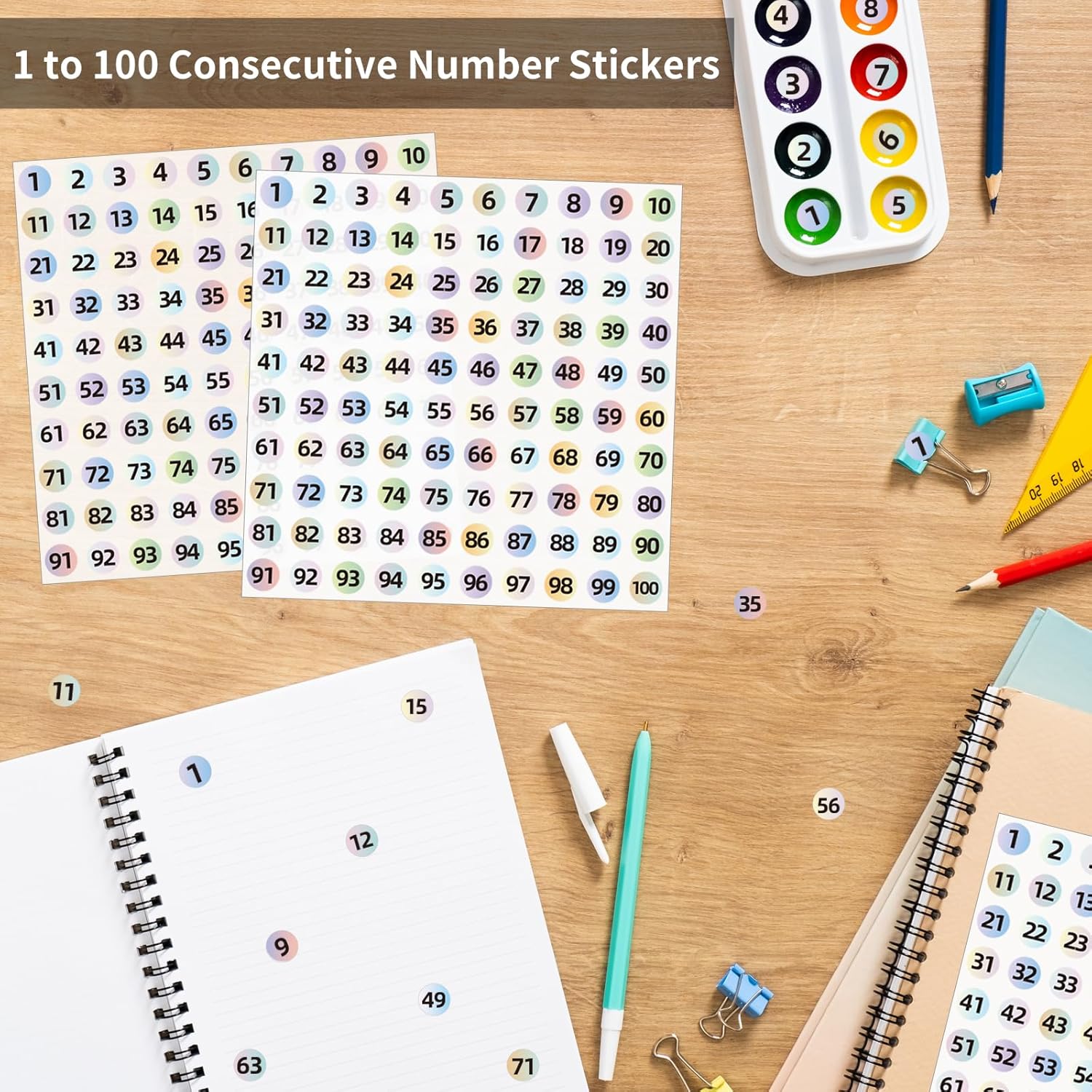3000Pcs Consecutive Number Stickers, 0.4 inch Small Round Numbered Stickers, 1 to 100 Vinyl Consecutive Number Labels for Storage/Organizing/Boxes/Indoor/Outdoor(Gradient Color)