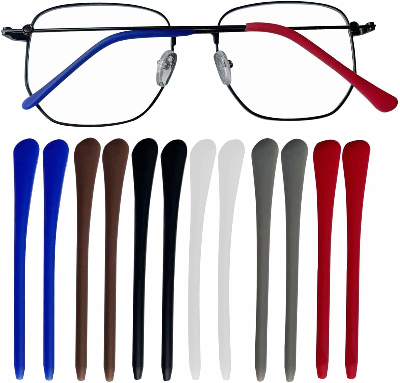 Silicone Anti-Slip Eyeglass End Tips Ear Cushions Ear Sock Pieces Tube Temple Tips Spectacle Retainers Elastic Comfort Replacement Tips for Thin Metal Eyeglass Legs 6 Pairs