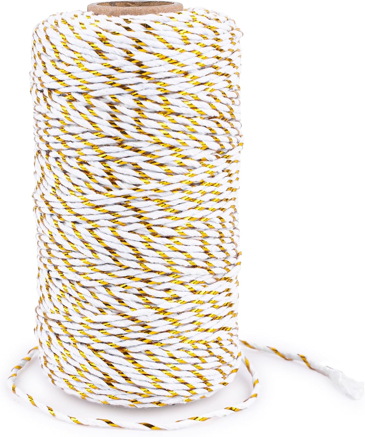 White Gold String - 2MM 328ft Bakers Twine for Gift Wrapping, White Cotton and Gold String DIY Crafts, Wedding, Christmas Party Decor