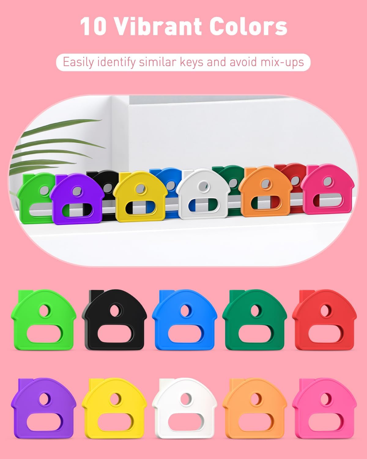 10 Pcs Key Covers Caps, 1" Key Identifiers with Labels, Soft Stretchy Key Covers for House Key, Cute Key Head Protectors for Standard Keys (Not for Odd-Shaped Keys), 10 Colors