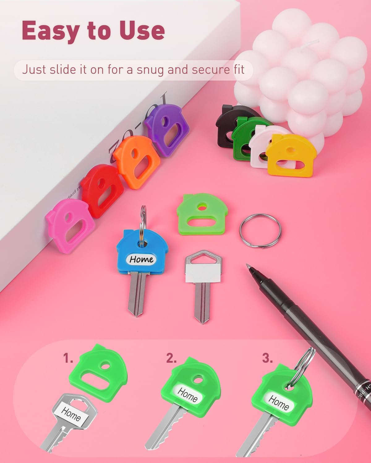 10 Pcs Key Covers Caps, 1" Key Identifiers with Labels, Soft Stretchy Key Covers for House Key, Cute Key Head Protectors for Standard Keys (Not for Odd-Shaped Keys), 10 Colors