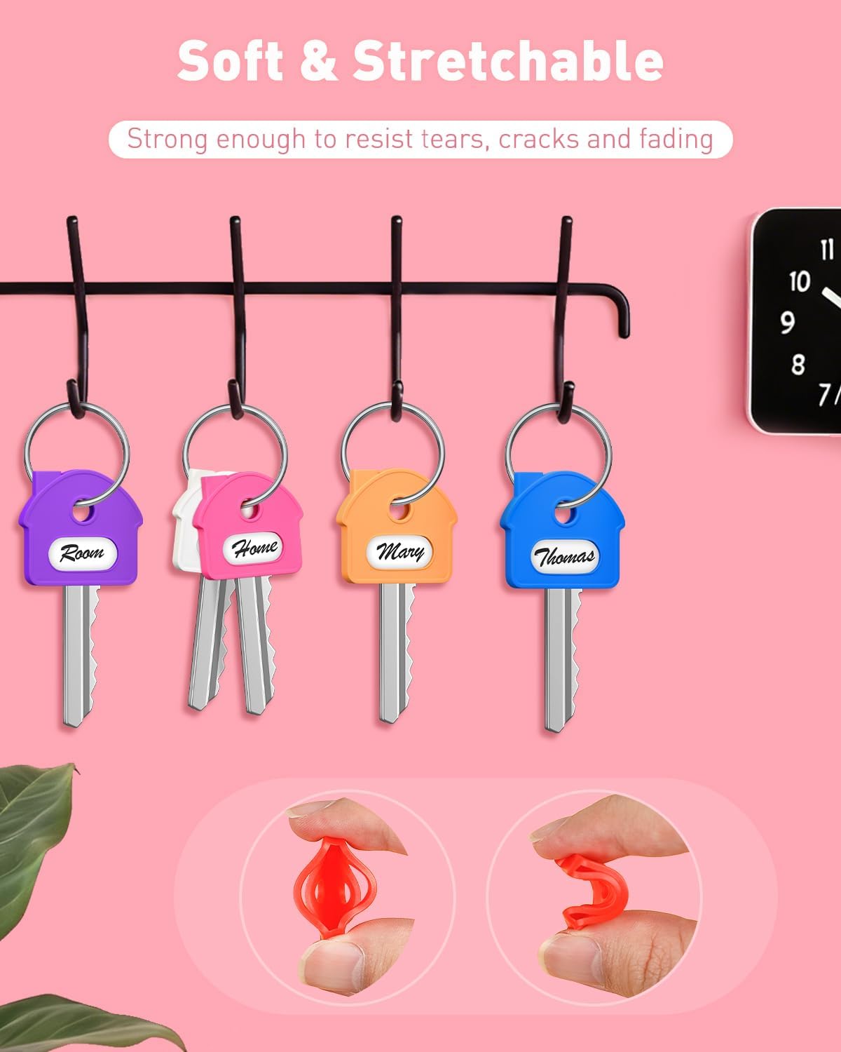 10 Pcs Key Covers Caps, 1" Key Identifiers with Labels, Soft Stretchy Key Covers for House Key, Cute Key Head Protectors for Standard Keys (Not for Odd-Shaped Keys), 10 Colors