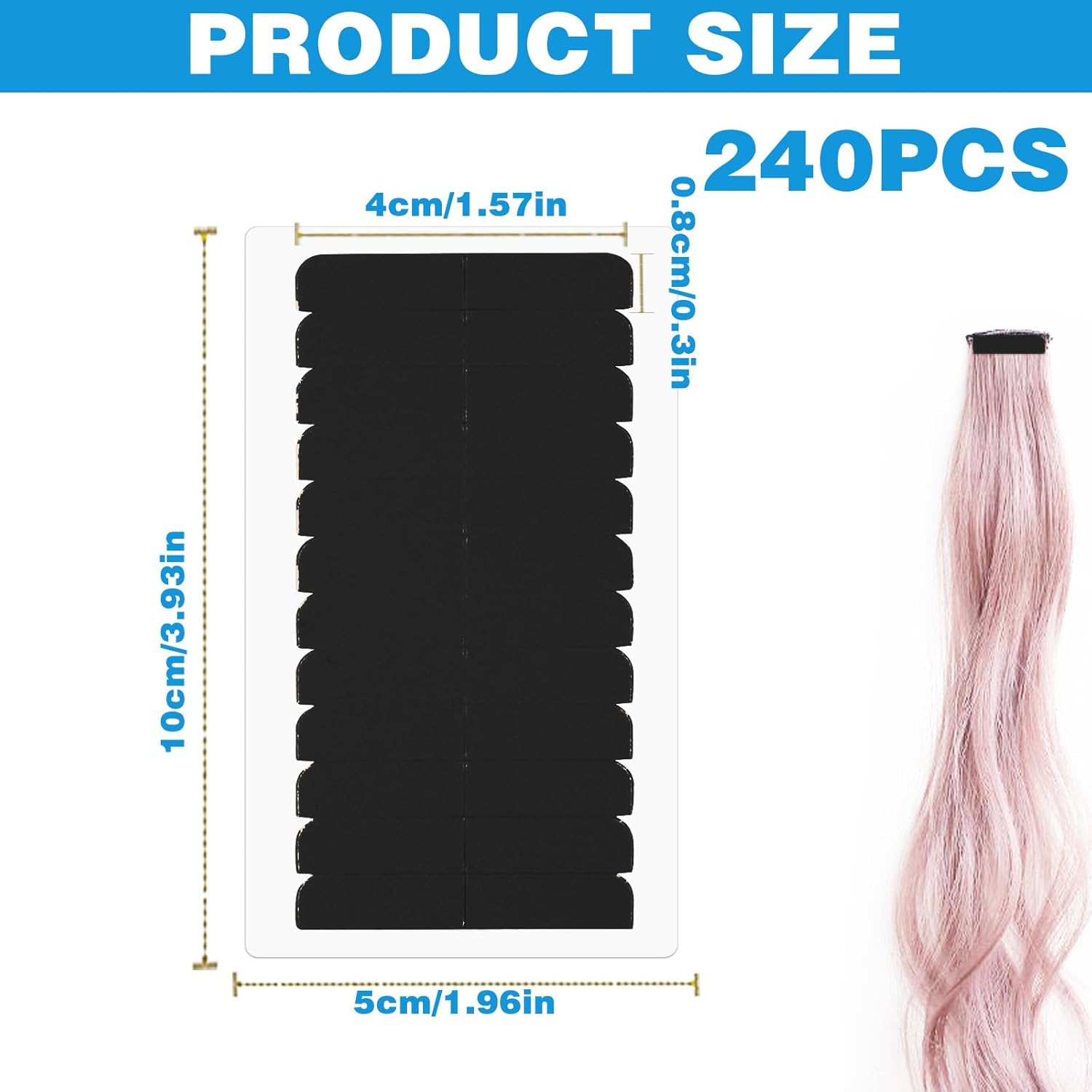 240Pcs Double Sided Hair Tape Human, Hair Extension Tape, Human Hair Tape Tabs Tape in Extension Replacement Tape Wig Tape, Adhesive Replacement Tape for Hair Extensions Wig Tape Beauty Tools(Black)