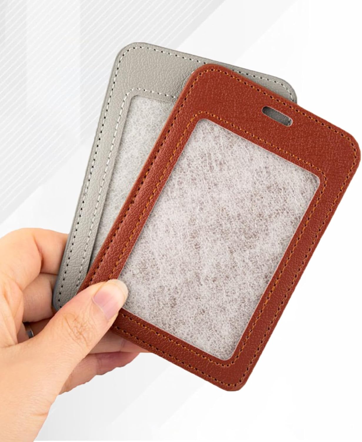 1 Pcs Leather ID Badge Holder - Horizontal, Black, Multiple Card Slots for Offices, Staff, Students, Employees