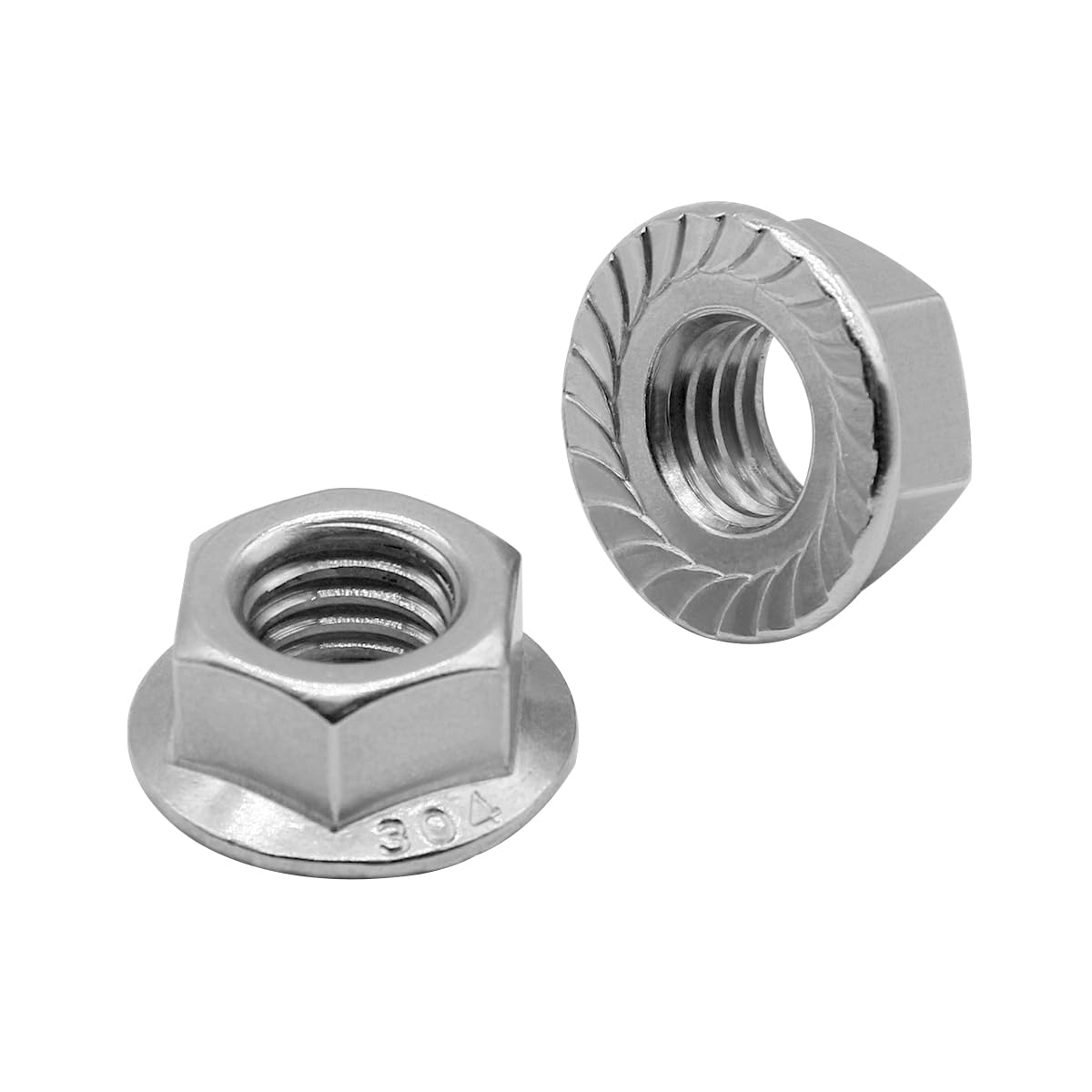 M6*1.0 Serrated Flange Hex Lock Nuts 304 Stainless Steel 18-8 Bright Finish (30PCS)