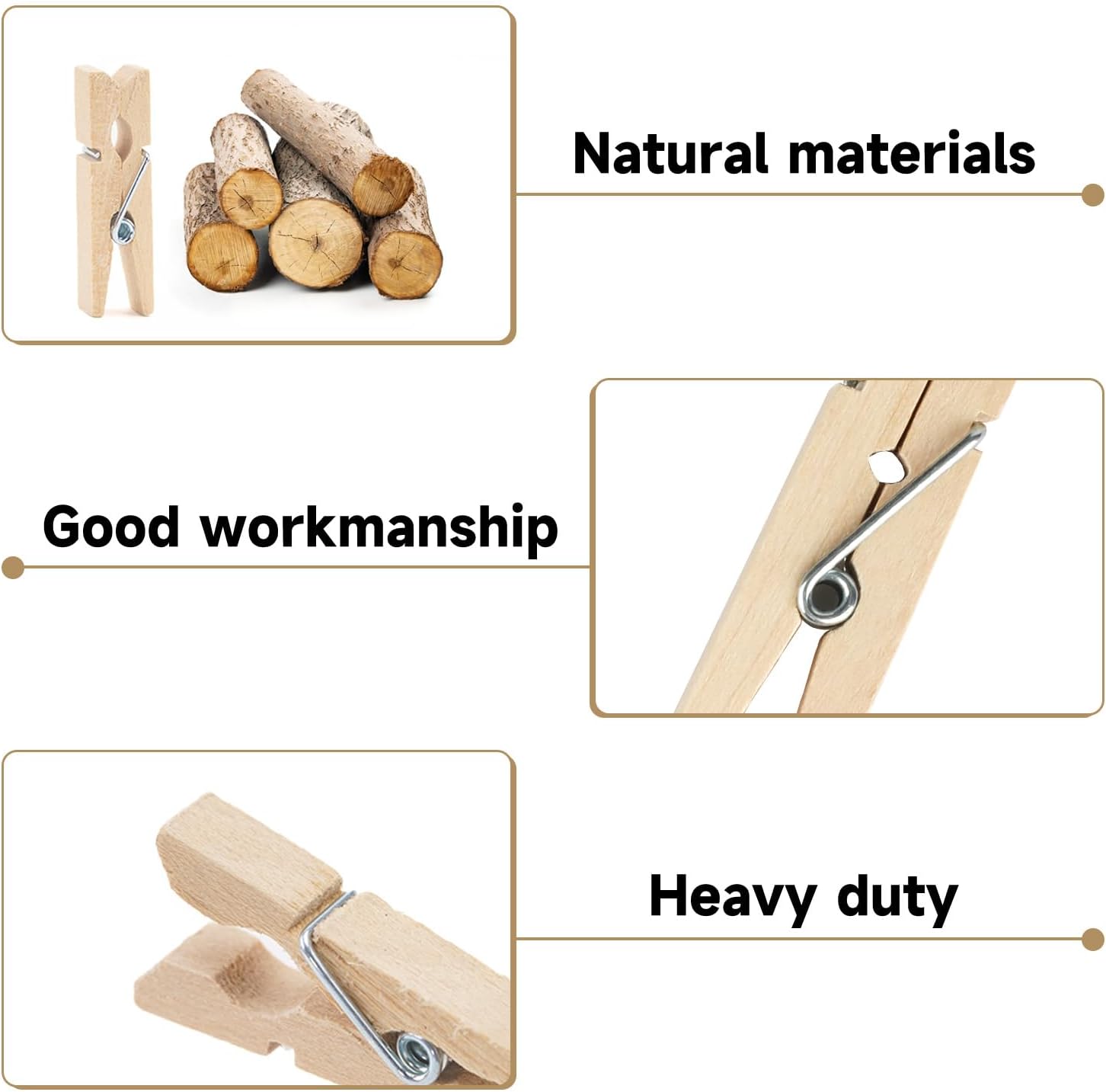 Mini Clothespins with String - 100Pcs Small Wooden Clothes Pins, Natural Brown Photo Hanging Clips, Craft Clips for Picture, Cocktails Decor, Baby Shower, Wedding