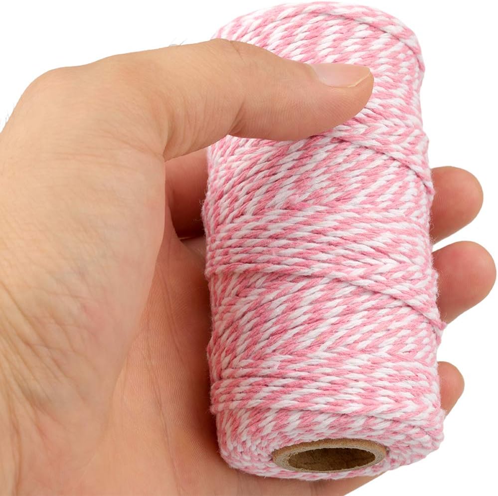 Pink and White Twine String, 328 Feet Christmas Bakers Twine String, 2MM Heavy Duty Packing String for DIY Crafts, Christmas Decoration, Gift Wrapping, Craft Wrapping