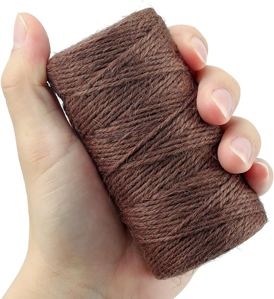 Jute String 328 Feet, 2mm Colored Natural Hemp Twine for Gift Wrapping, 3-Ply Brown for Climbing Plant, Garden Craft, DIY Christmas Handmade Arts, Gift Decoration