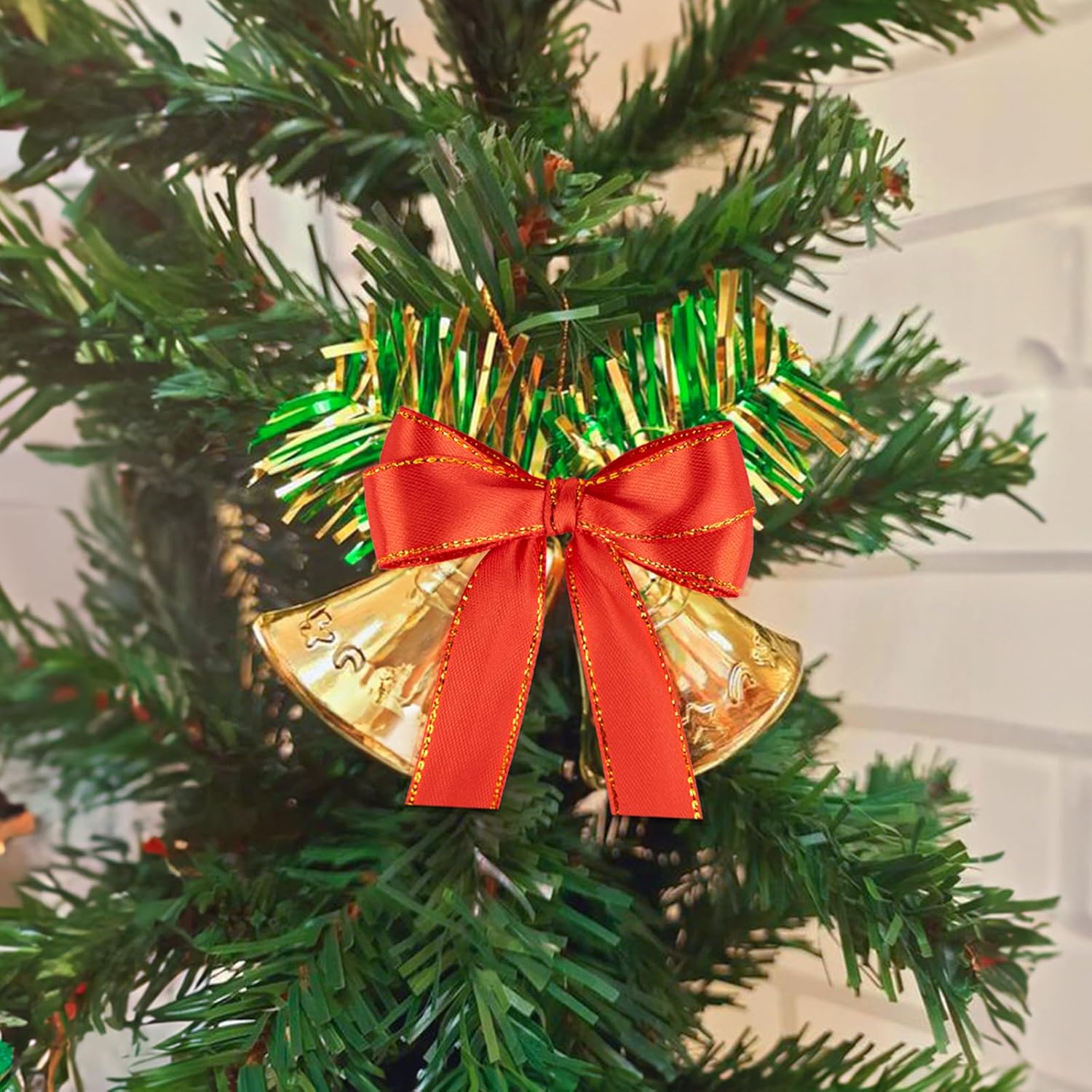 Christmas Ribbon 3/4 Inch x 50 Yards Gift Ribbon, Red and Green Polyester Satin Ribbon with Gold Edge for Holiday Present Package, Wedding Gift Wrapping, Handmade Crafts, Xmas Decoration