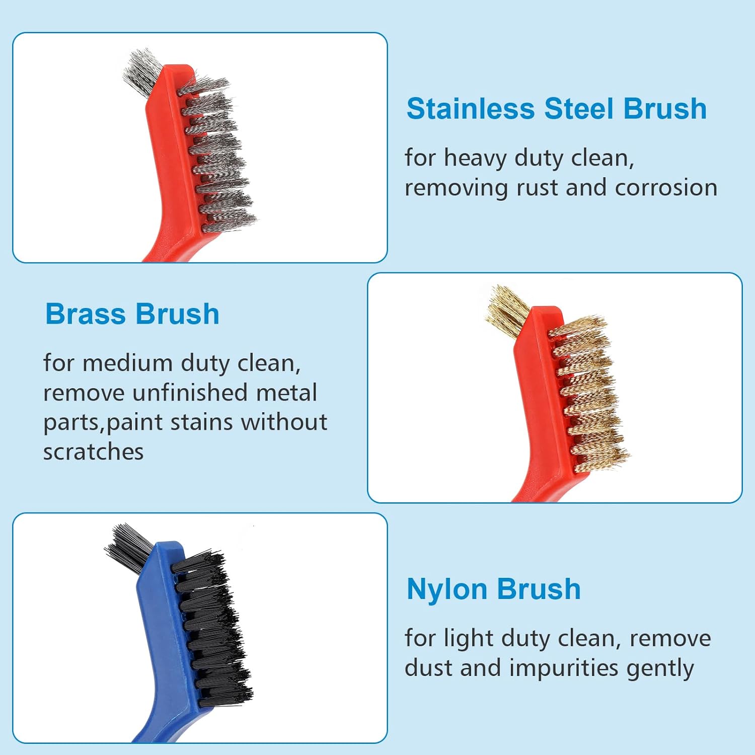 Wire Brush with Scraper Cleaner, Multi-Purpose Stainless Steel/Brass/Nylon Bristle with Curved Handle Grip for Welding Slag Cleaning, Metal Rust Scratching, Paint Scrubbing and Dirt Removal