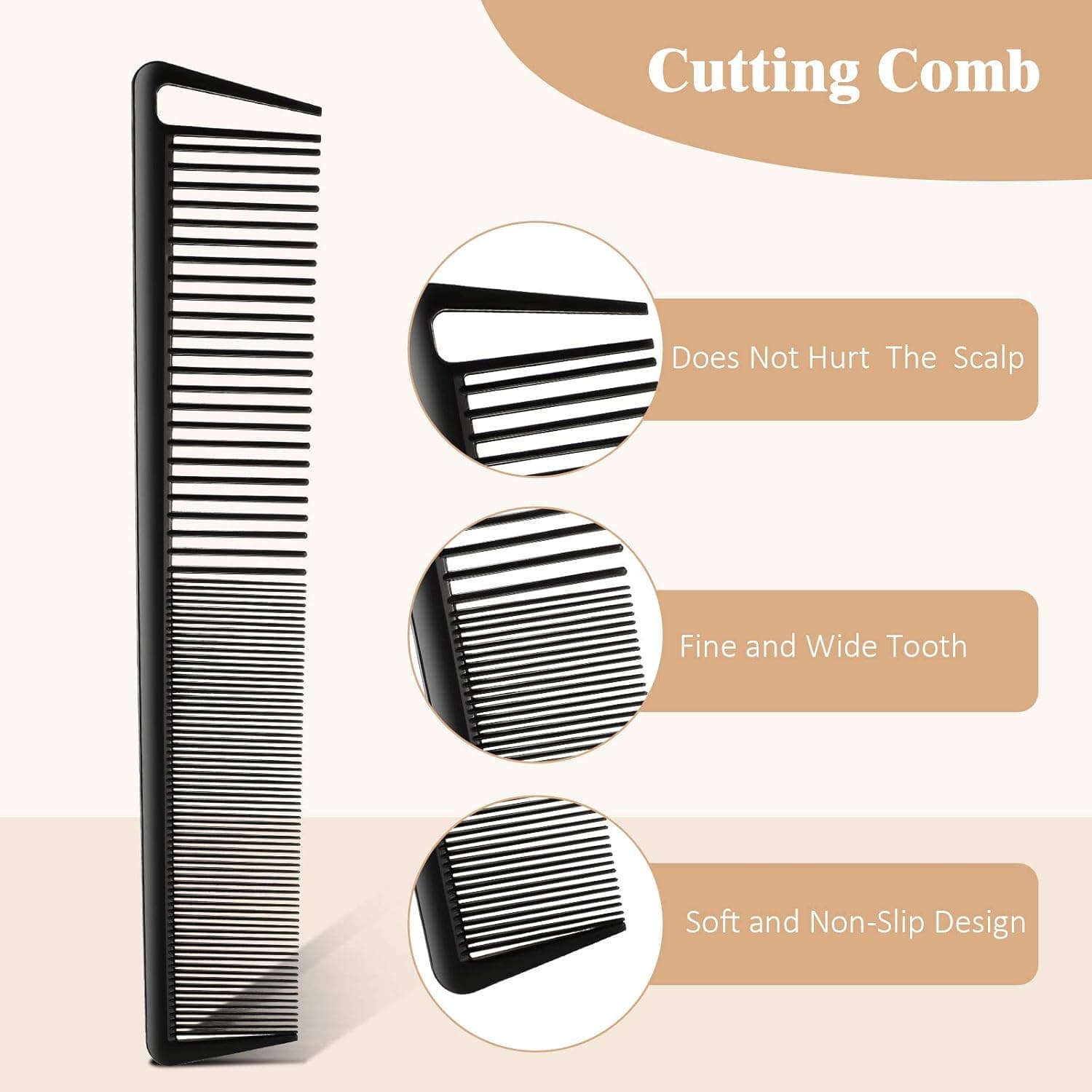 3 Pcs Rat Tail Parting Comb Carbon Fiber Stainless Steel Pintail Teasing Combs Heat Resistant Wide Tooth for Hair Styling and Care