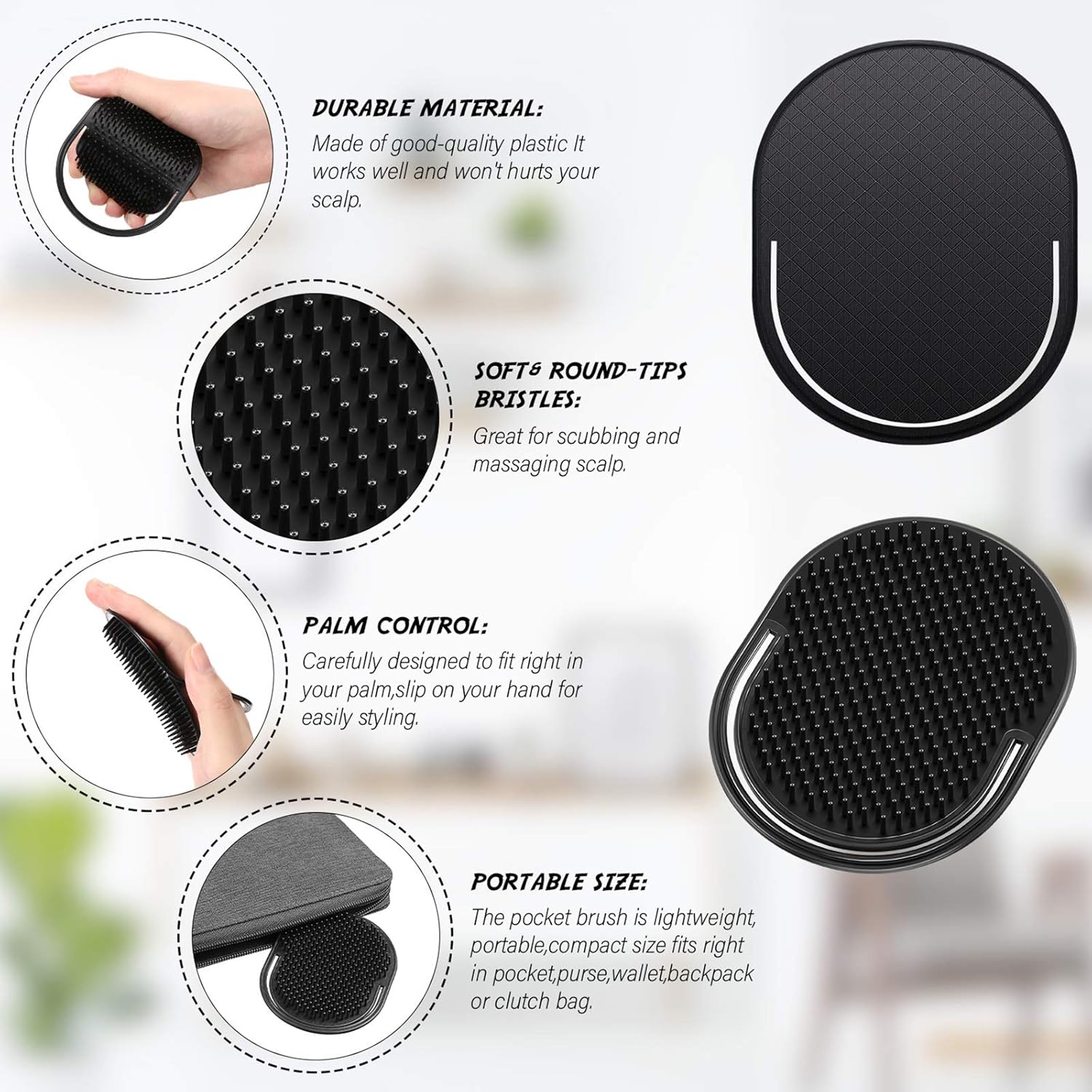 6 Pieces Pocket Palm Combs Pocket Brush, Shampoo Brushes, Scalp Massager Hair Brush Comb for Men Travel