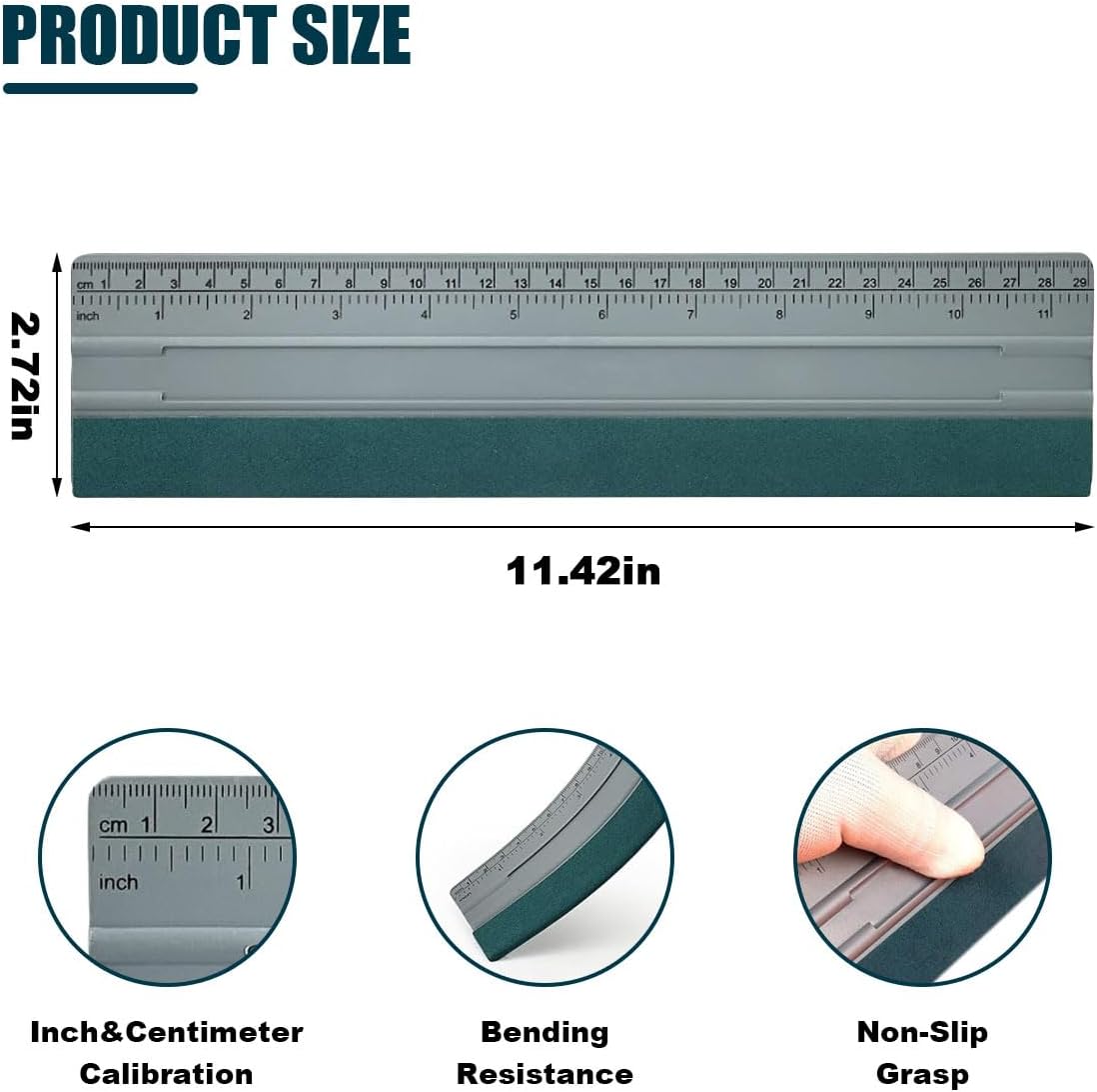12 Inch Vinyl Wrap Squeegee, Window Tint Squeegee Installation Tool with Ruler 15CM & Suede Felt Edge, Car Vinyl Wrap Scraper Tool for Sign-Making Graphic Wallpaper Film Smoothing (12 Inch)