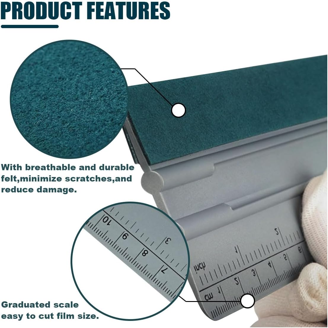 12 Inch Vinyl Wrap Squeegee, Window Tint Squeegee Installation Tool with Ruler 15CM & Suede Felt Edge, Car Vinyl Wrap Scraper Tool for Sign-Making Graphic Wallpaper Film Smoothing (12 Inch)