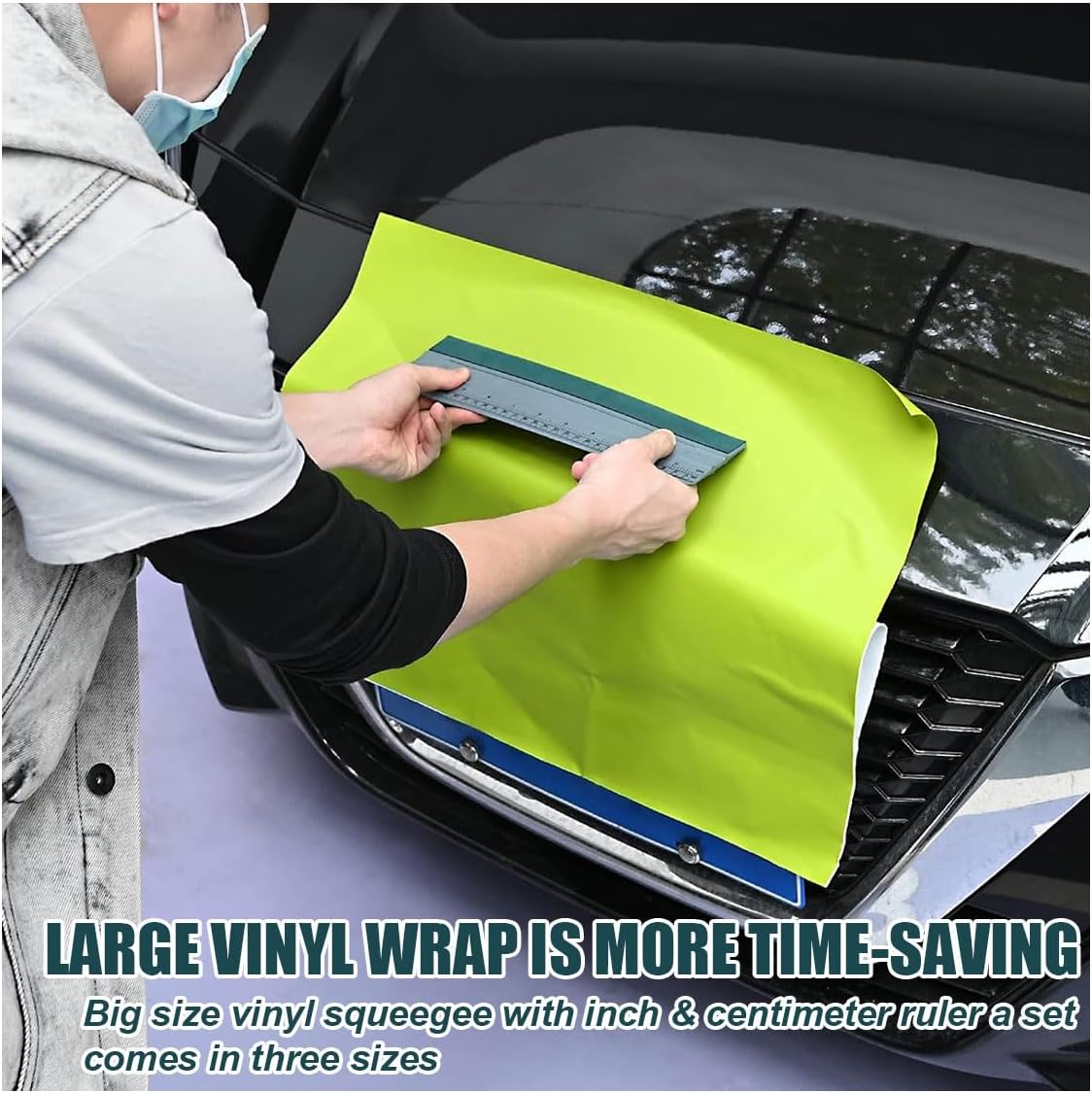 12 Inch Vinyl Wrap Squeegee, Window Tint Squeegee Installation Tool with Ruler 15CM & Suede Felt Edge, Car Vinyl Wrap Scraper Tool for Sign-Making Graphic Wallpaper Film Smoothing (12 Inch)