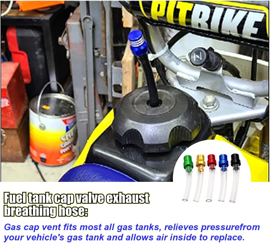 5PCS Motorcycle Gas Fuel Tank Cap Breather Hose, Universal CNC Gas Cap Valve Vent, Breathing Valve Tube Compatible with ATV Quad CRF YZF RMZ KLX DRZ Pit Dirt Bike Motorcycle