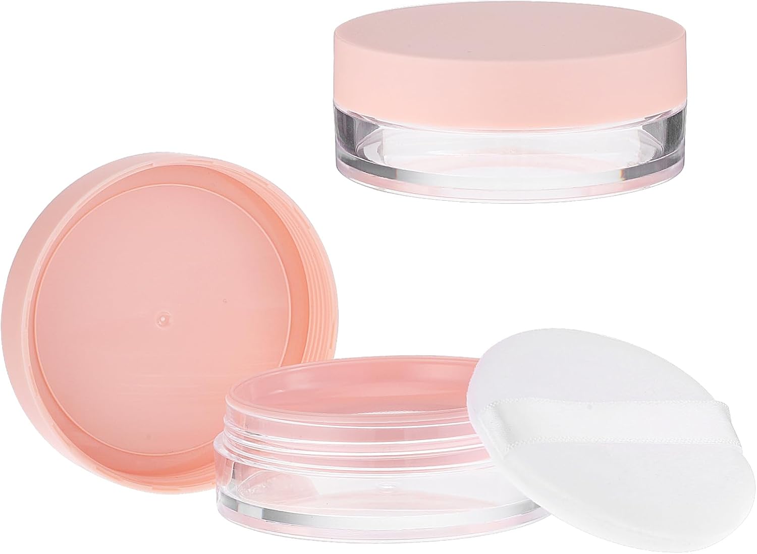10ml (0.34oz) Loose Powder Containers, No Leak Plastic Empty Reusable Refillable Travel Compact Portable Makeup Powder Case Container with Pink Screw Lid, Elastic Net Sifter Sponge Puff