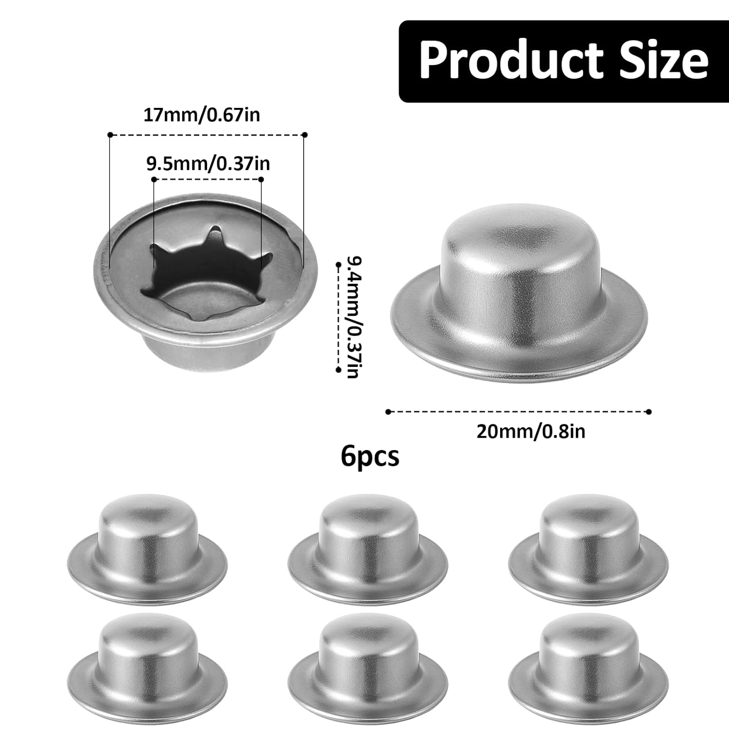 3/8" Push on Pushnut Caps, 6 Pcs 3/8" Axle Cap Nut Spring Steel for Rolling Bins Lawn Push Wagons Hand Trucks