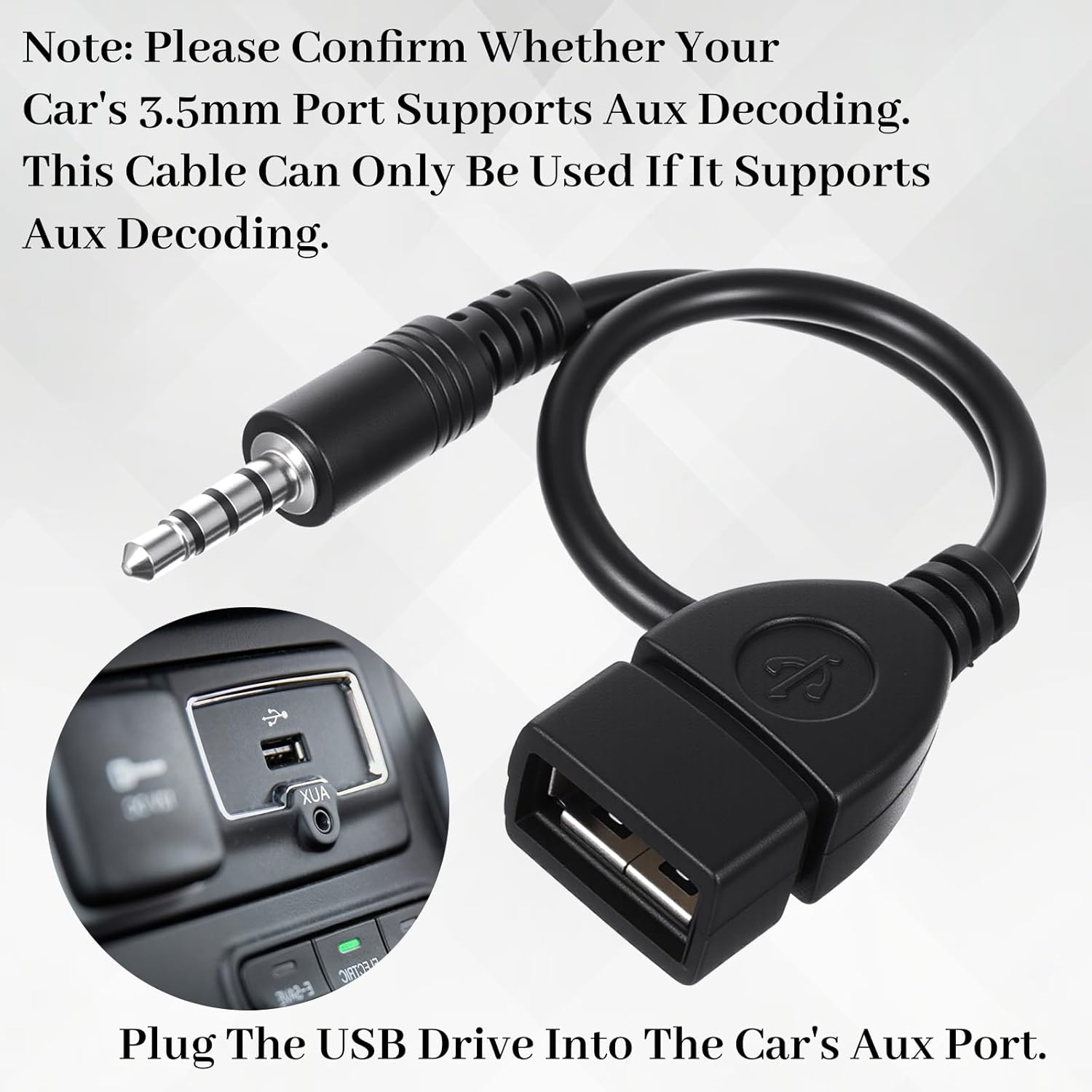 USB to AUX Audio Adapter, 3.5 mm Male AUX Audio Jack Plug to USB 2.0 Female Converter Adapter Cable Cord 9 Inch Length Black OTG Adapters Accessories for Car Playing Music with U-Disk