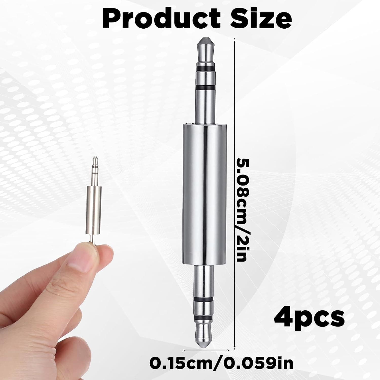 3.5 mm Male to Male Audio Cable Connector, 4 Pack 1/8" Audio Jack Stereo Jack Adapter Metal Silver Headphone Jacks Coupler Connector for Smartphones, Mic
