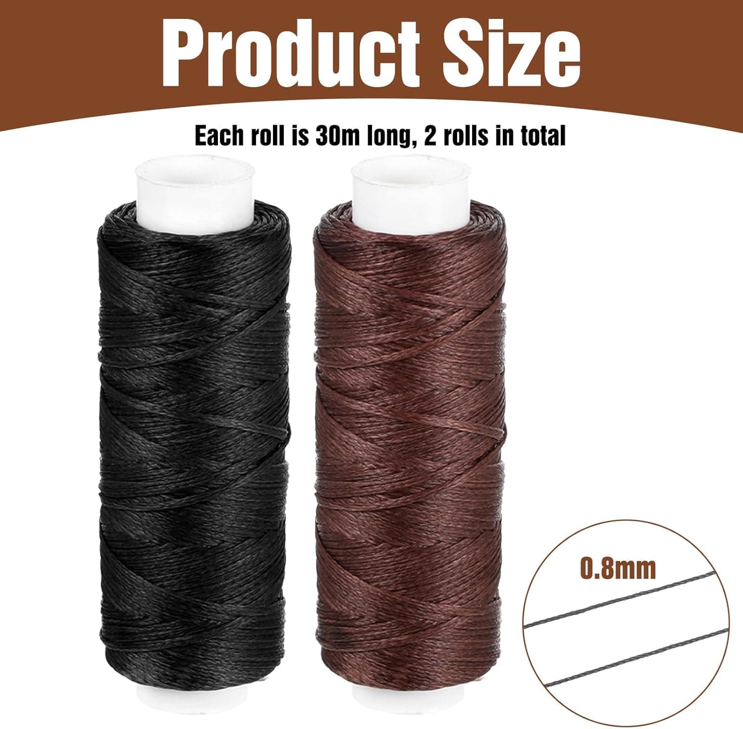 Leather Thread 0.8 mm Waxed Heavy Duty 32.8 Yards Black Dark Brown for Hand Sewing Bookbinding DIY Crafts Shoes Repair