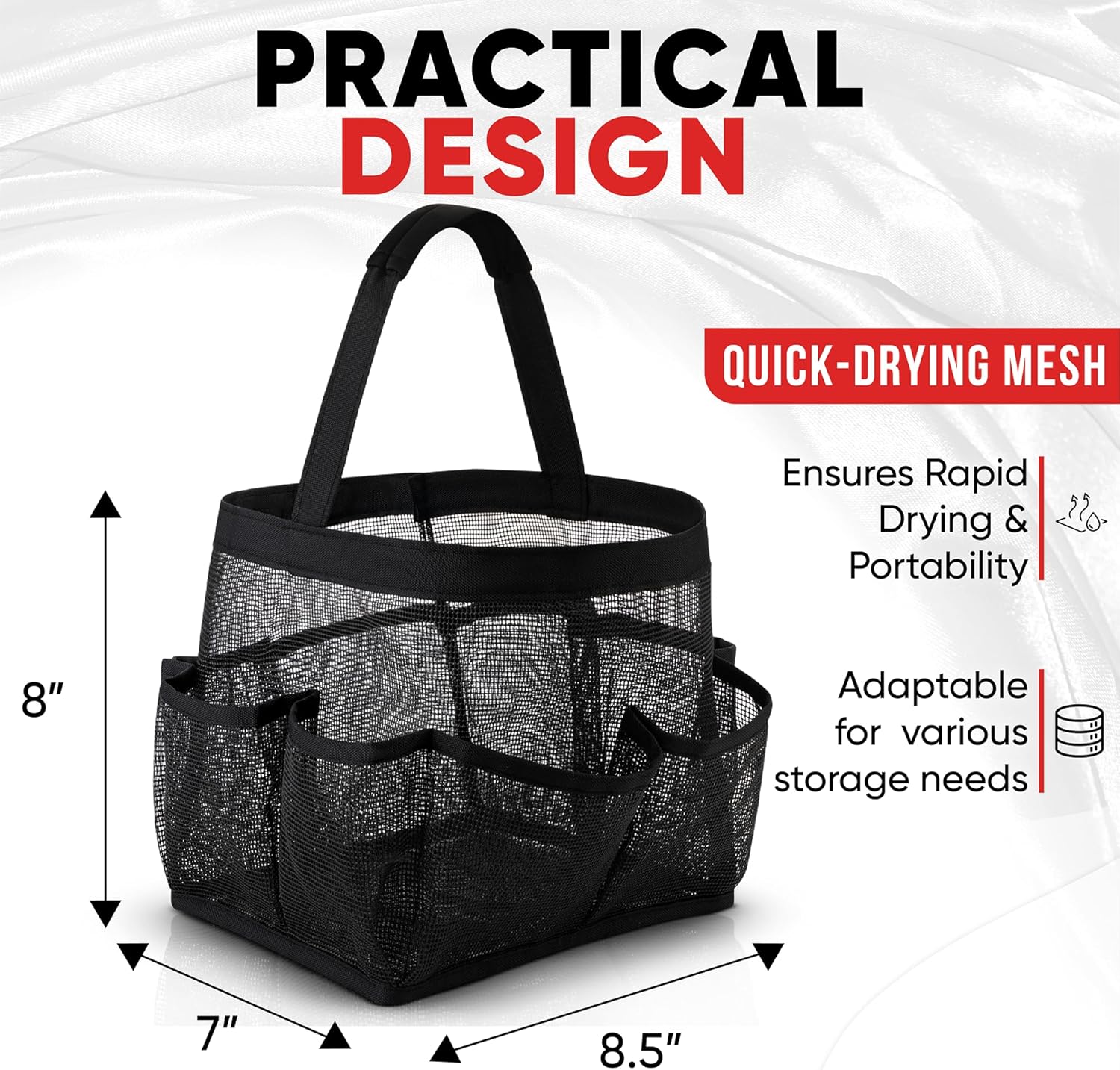 Shower Caddy Mesh - 9 Pocket Portable Bathroom Organizer Tote for Travel, Gym & Dorm - Collapsible Small Shower Caddy Bag to Hold Toiletries & Essentials (Black)