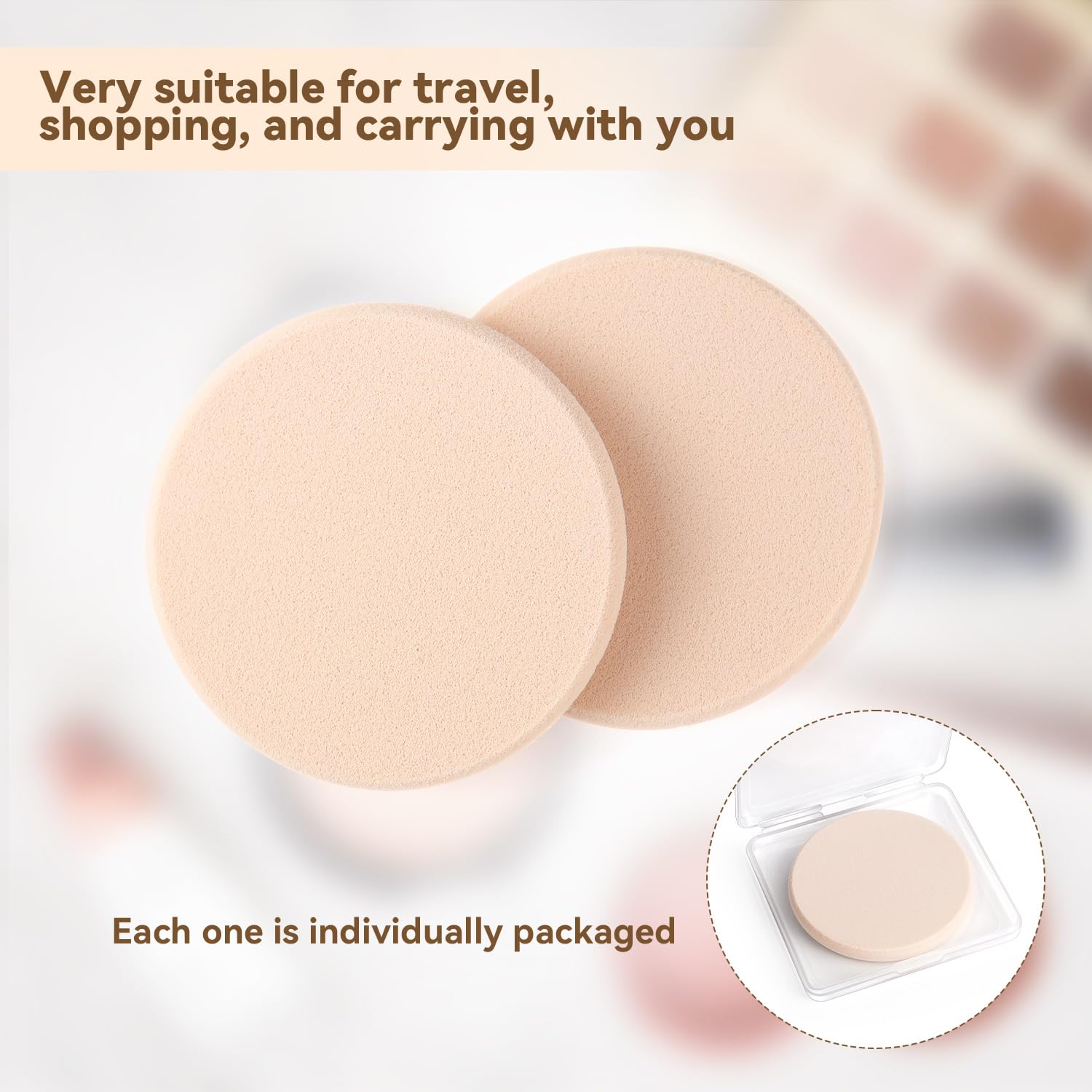2 Pcs Makeup Sponges with Travel Case, Facial Primer Compact Powder Puff, Cosmetics Blush Applicators Sponges for All Skin Types Wet and Dry Dual Use (Round)