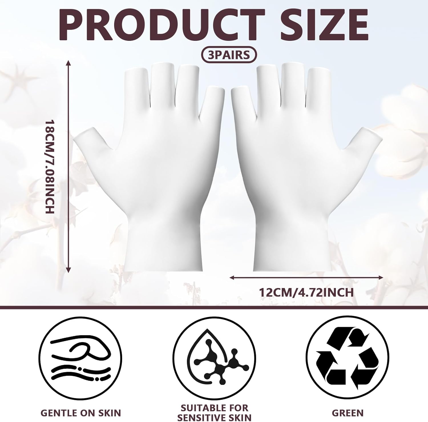 3 Pairs White Cotton Gloves - Fingerless Moisturizing Gloves - Eczema White Gloves for Dry Hands - Soft Sleep Glove for Eczema and Moisturizing Overnight - One Size Fits Most