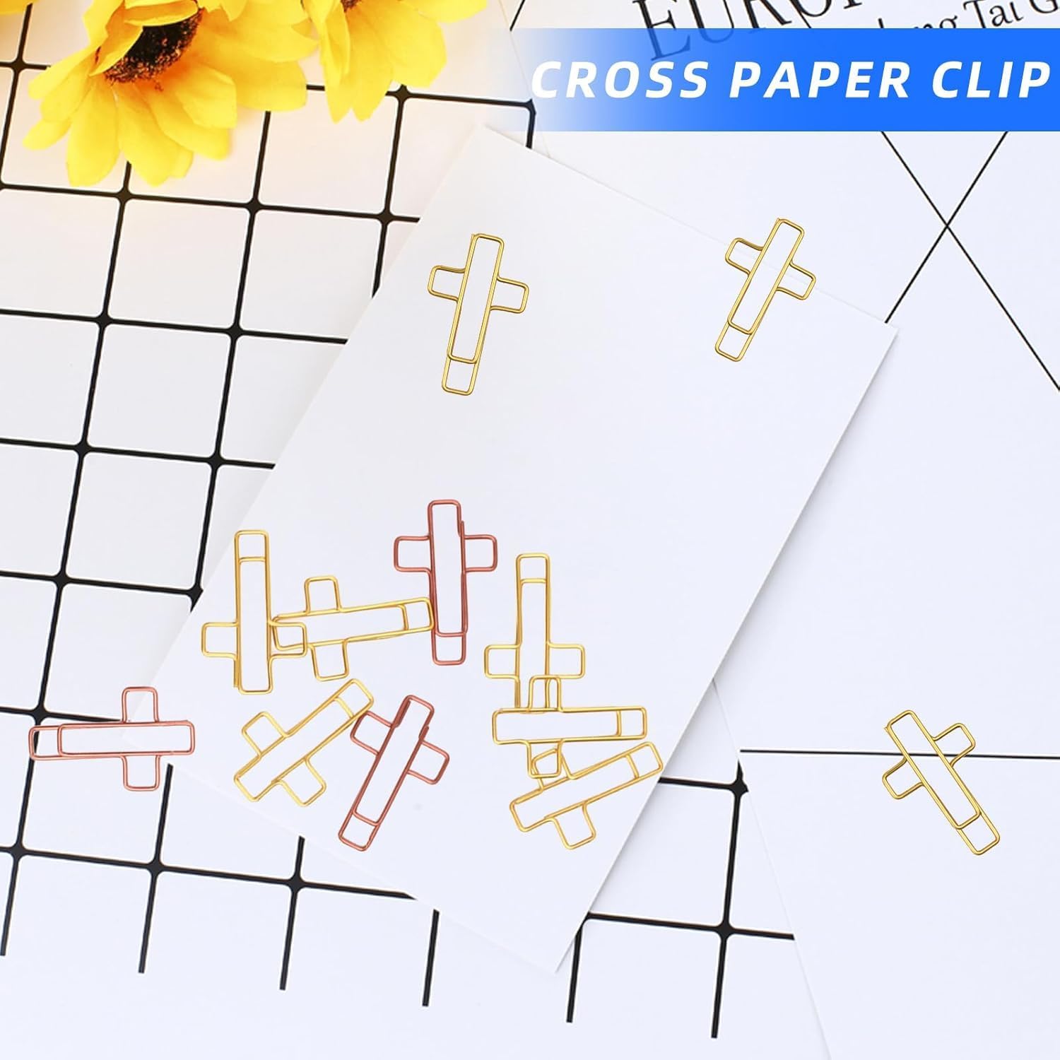 Cross Paper Clips - 20 Pack (Gold & Rose Gold) Bible & Journal Clips - Journaling Bookmarks Paperclips for Office School Home Use - Also Perfect for Bible Study and Christian Journaling Supplies