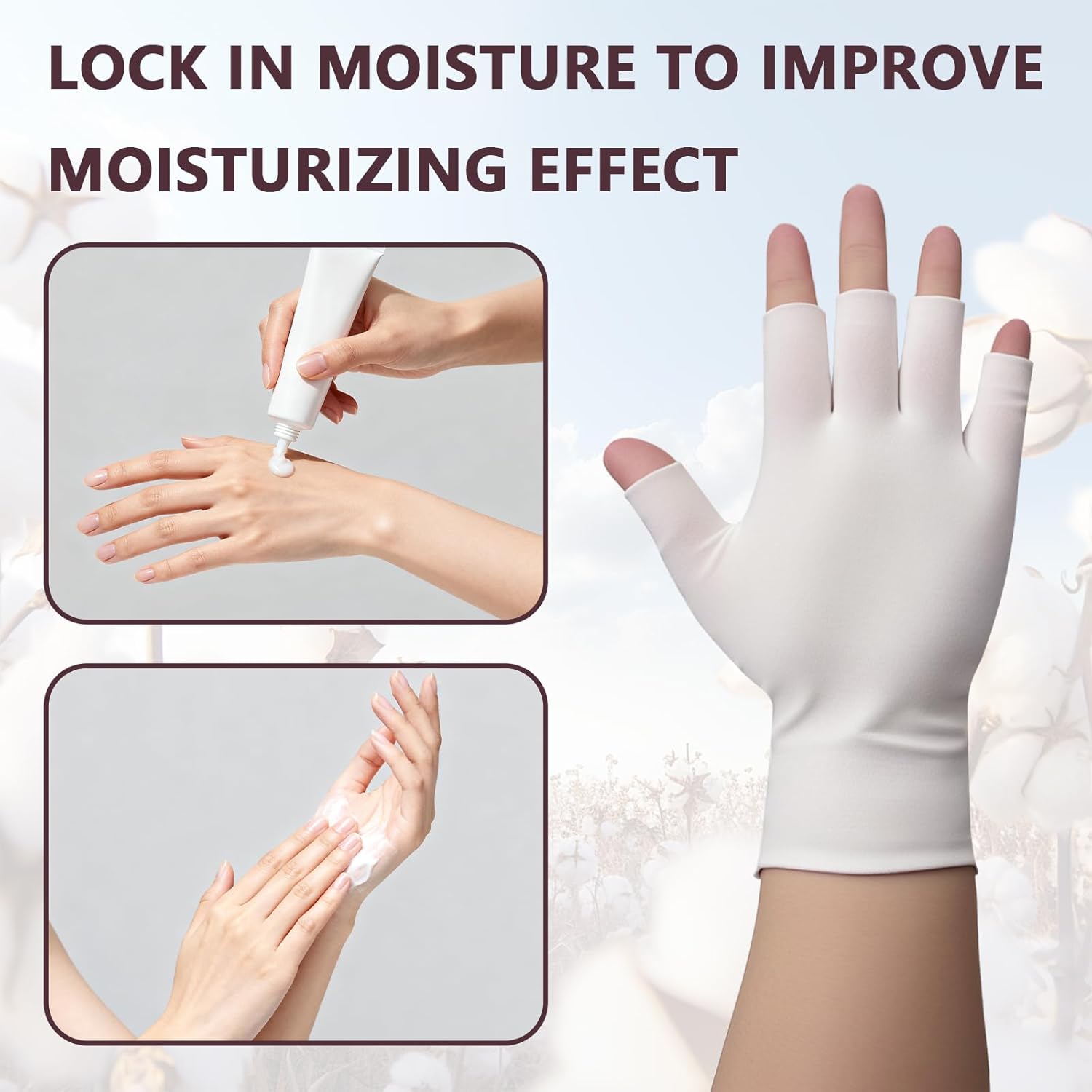 6 Pairs White Cotton Gloves - Fingerless Moisturizing Gloves - Eczema White Gloves for Dry Hands - Soft Sleep Glove for Eczema and Moisturizing Overnight - One Size Fits Most