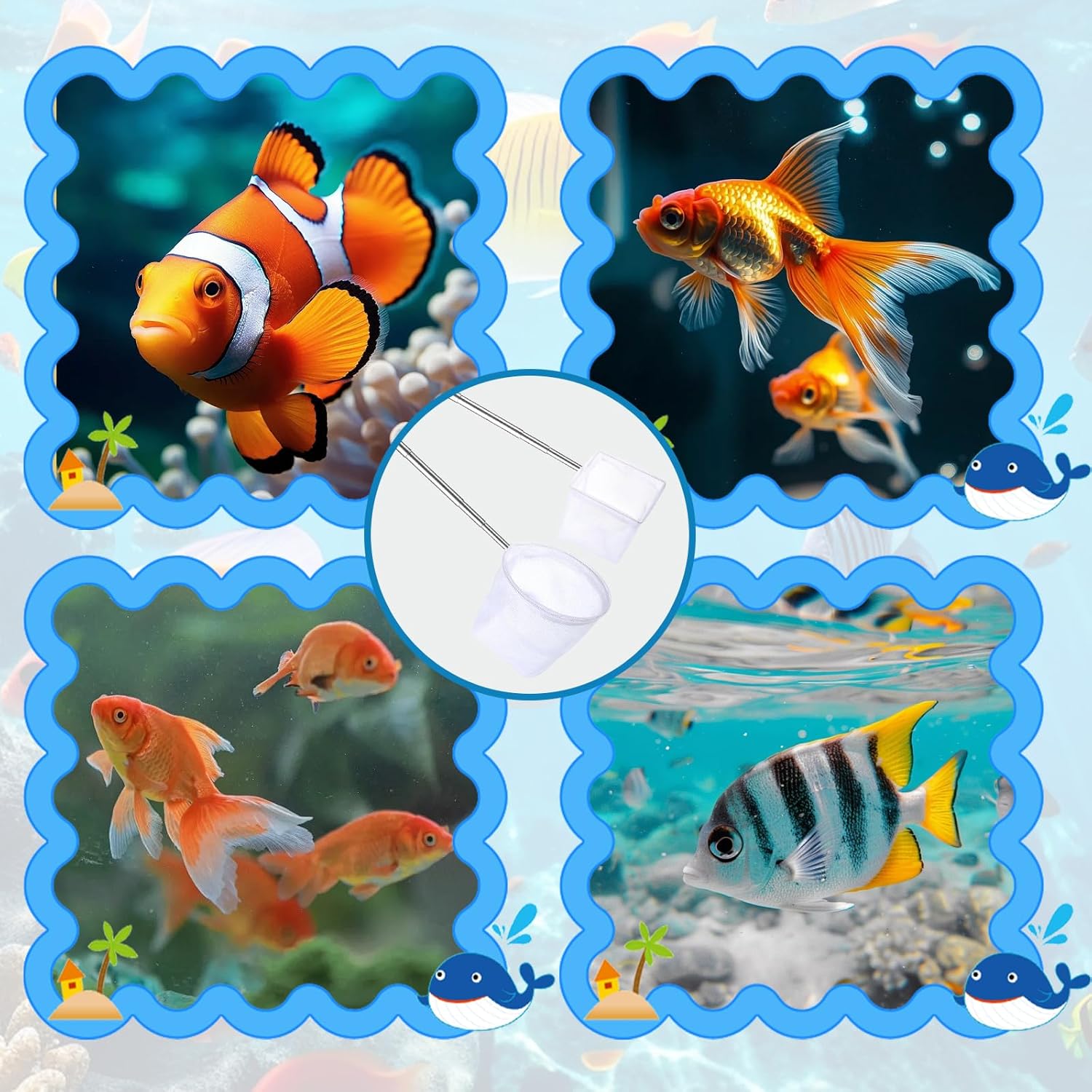 2-Pack Aquarium Fish Net - 3.3In & 2.6in Fishes Tank Shrimp Net Debris Cleaning Tools - Fast-Dry Mesh Scoop with Extendable Handle - Small Fish Net for Fish Tank for Shrimp & Bettas