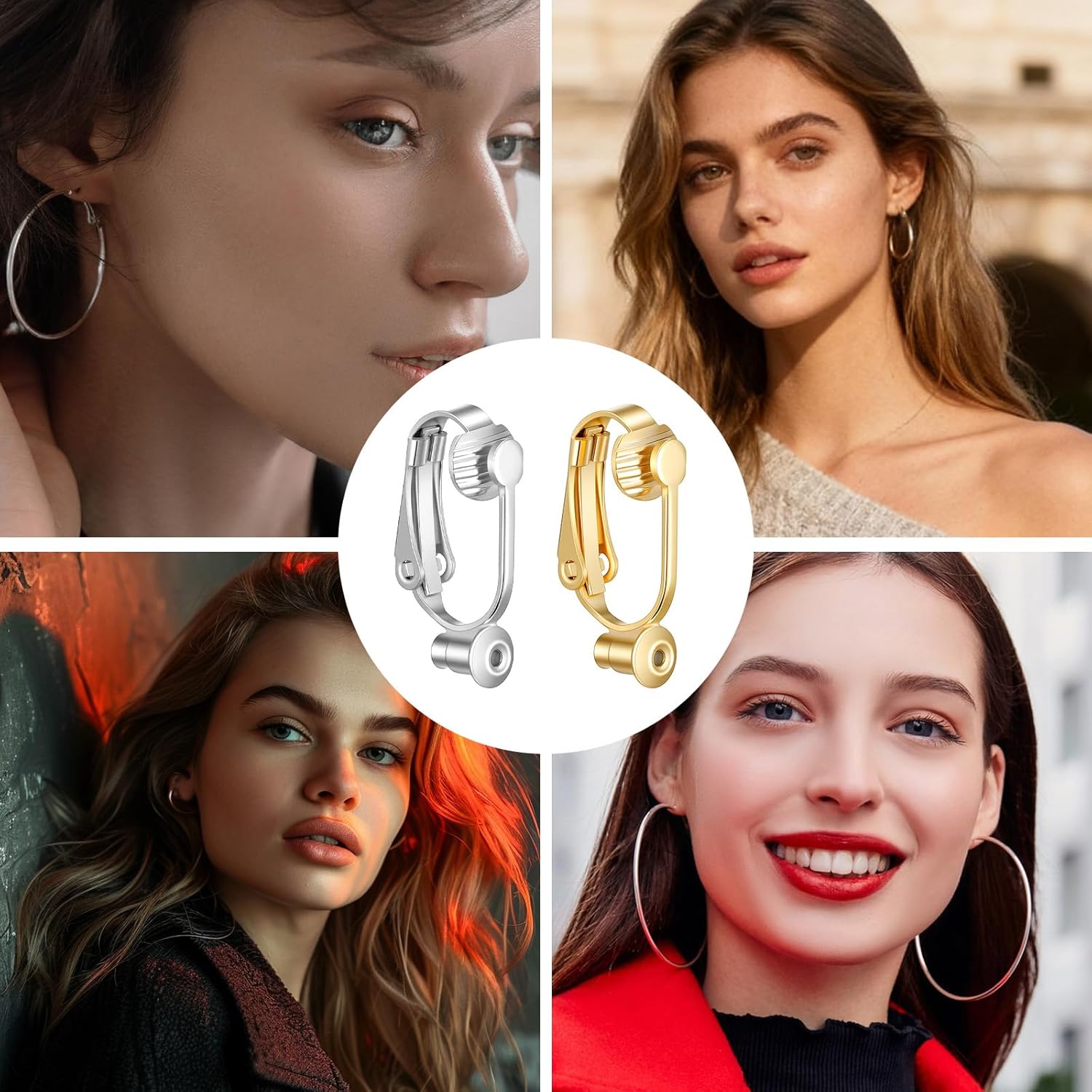 8Pcs Earring Converters Pierced to Clip on,Non-Pierced Earring Clips with 8 Silicone Pads,Convert Stud Earrings to Clip on for Non Pierced Ears (Silver, Gold)