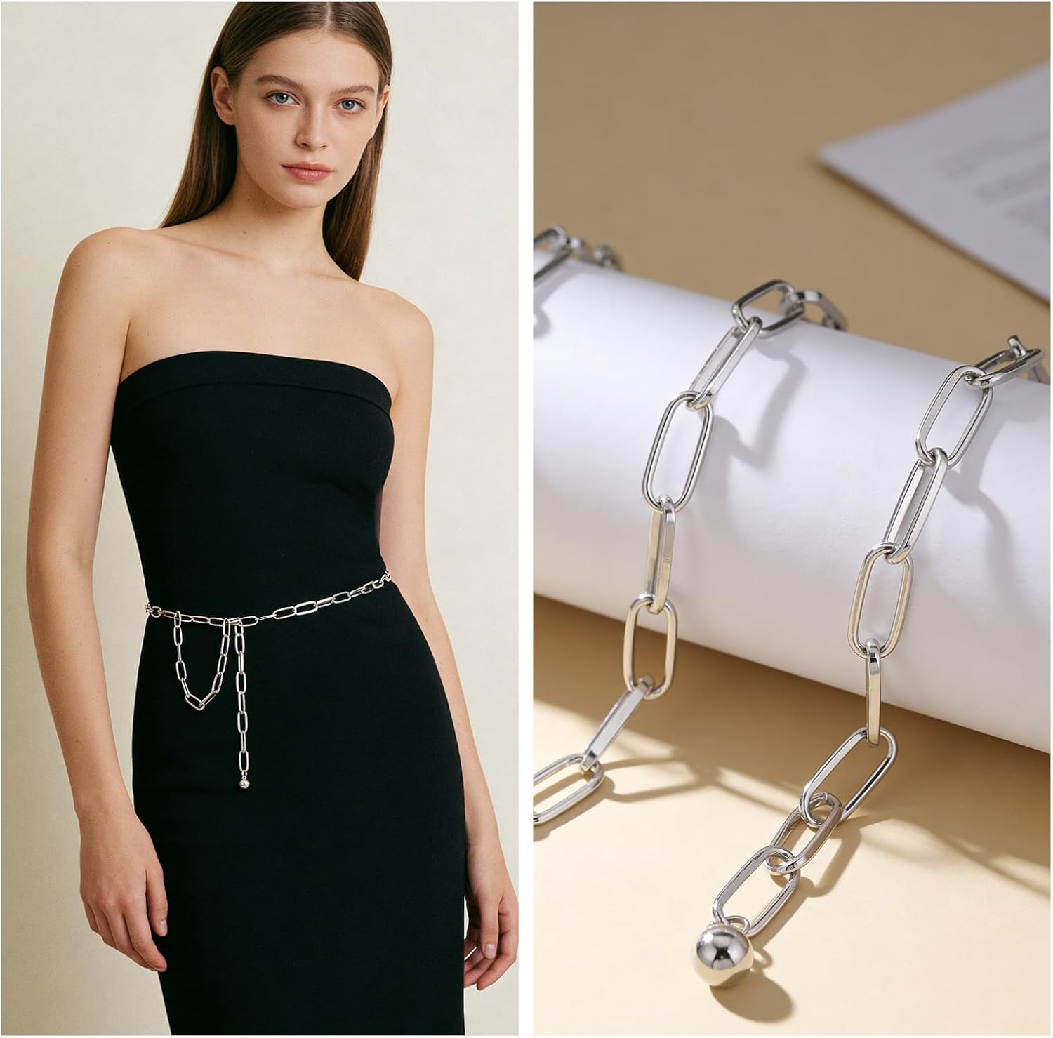 Silver Chain Belts for Women,Adjustable Womens Chain Belt Trendy Metal Belt for Jeans Dresses Pants