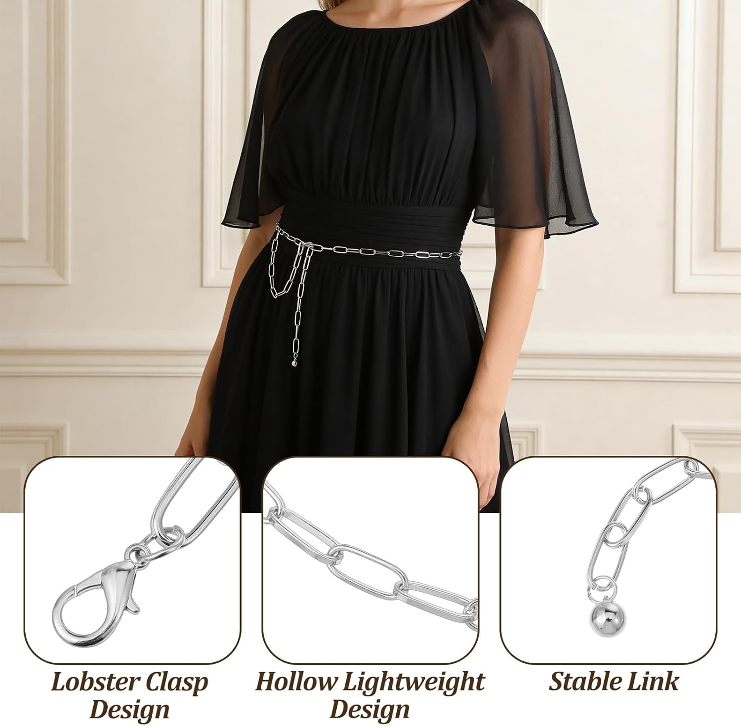 Silver Chain Belts for Women,Adjustable Womens Chain Belt Trendy Metal Belt for Jeans Dresses Pants