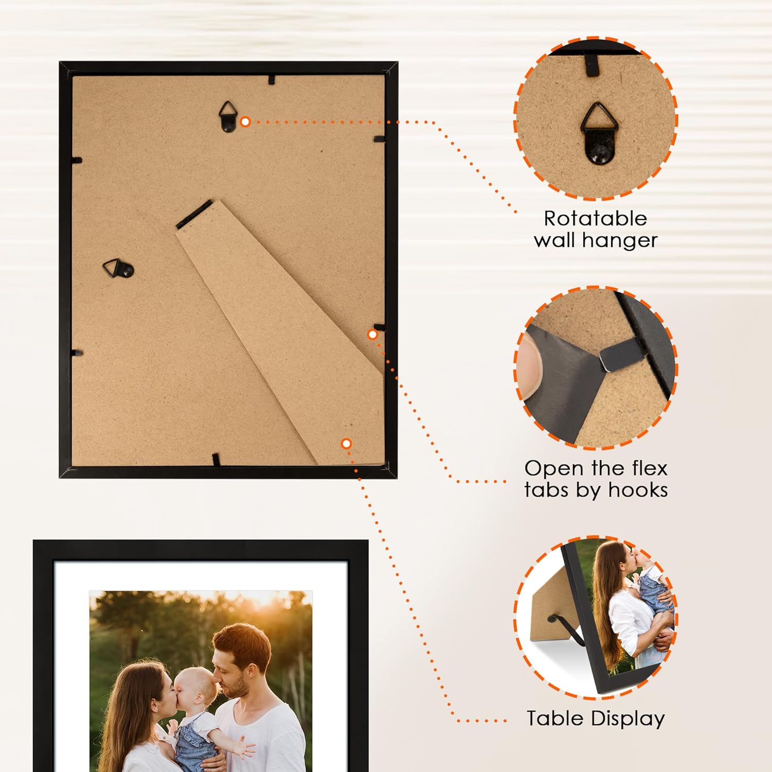 8x10 Picture Frame 1 Pack, Photo Frame with HD Plexiglass, Display Pictures 5x7 with Mat or 8x10 Without Mat, Picture Frames Collage for Tabletop or Wall Display, Black
