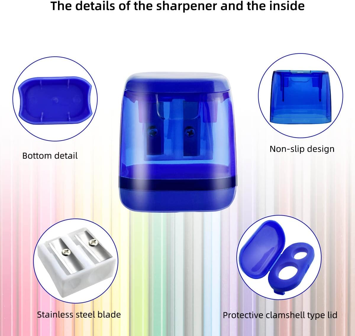 12 Pcs Manual Pencil Sharpener for School Office Home Sharpeners Kids with Lid Colored Compact Dual Holes Portable Handheld Plastic Adults Students Class