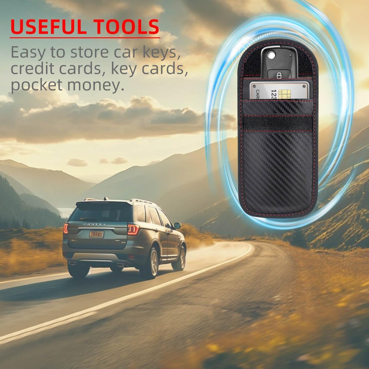 2 Pack Faraday Car Keycase Protective Bag rfid Signal Blocking Key Fob Protector Carbon Fiber Security Anti-theft Pouch Anti-Hacking Case Blocker Rfid Cage