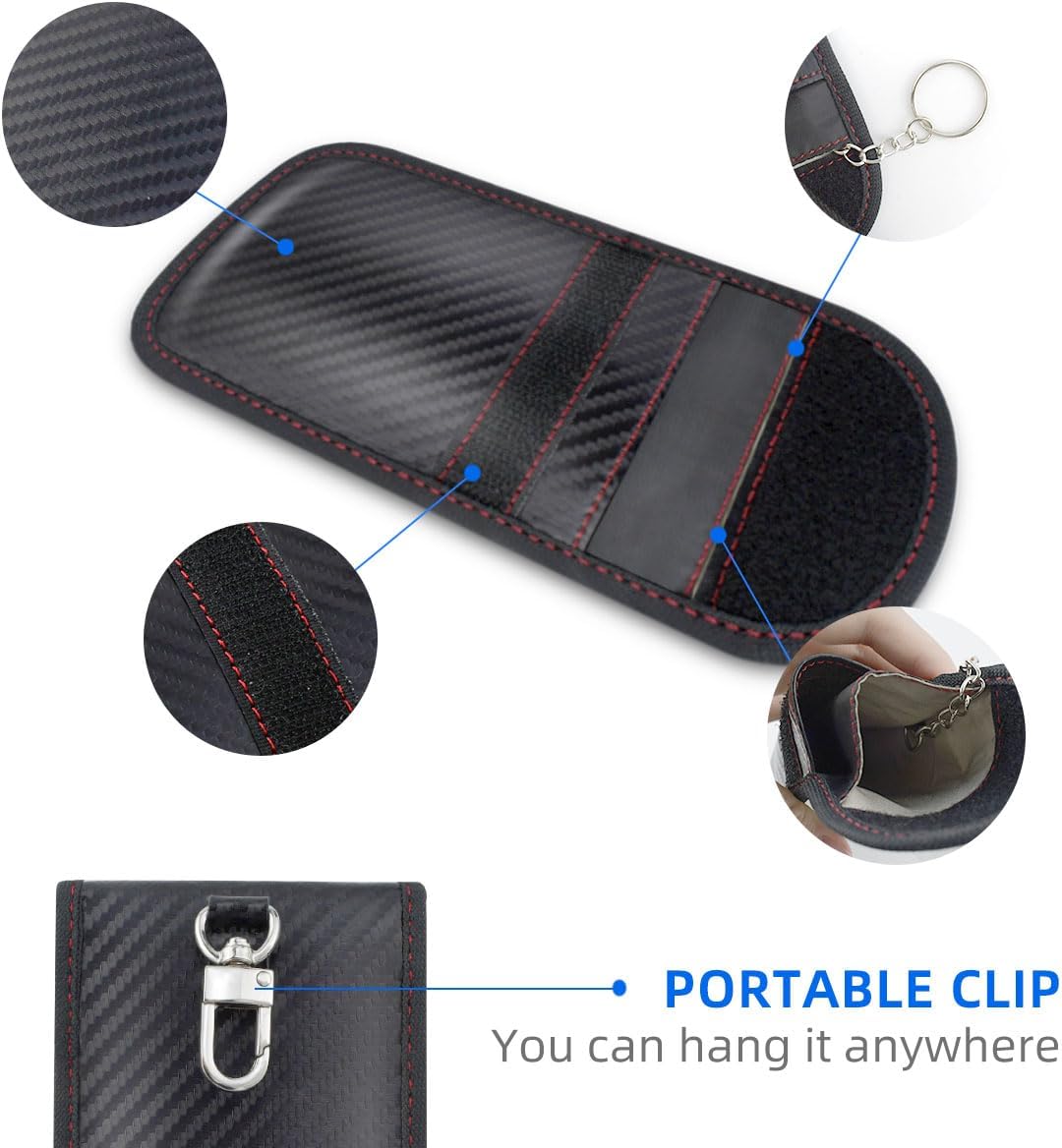 2 Pack Faraday Car Keycase Protective Bag rfid Signal Blocking Key Fob Protector Carbon Fiber Security Anti-theft Pouch Anti-Hacking Case Blocker Rfid Cage