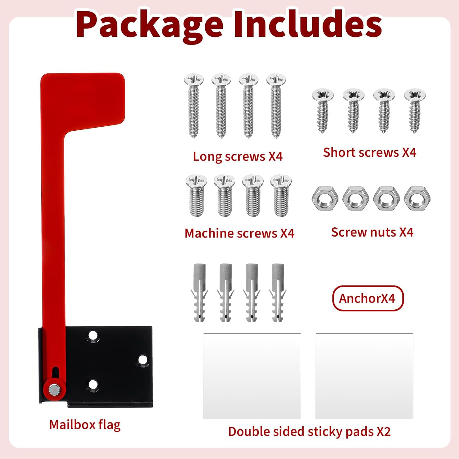 Flag for Mailbox,Red Mailbox Flag Replacement Kit Stainless Steel Mail Box Flags for Outside Metal Wood Wall Two Installation Options