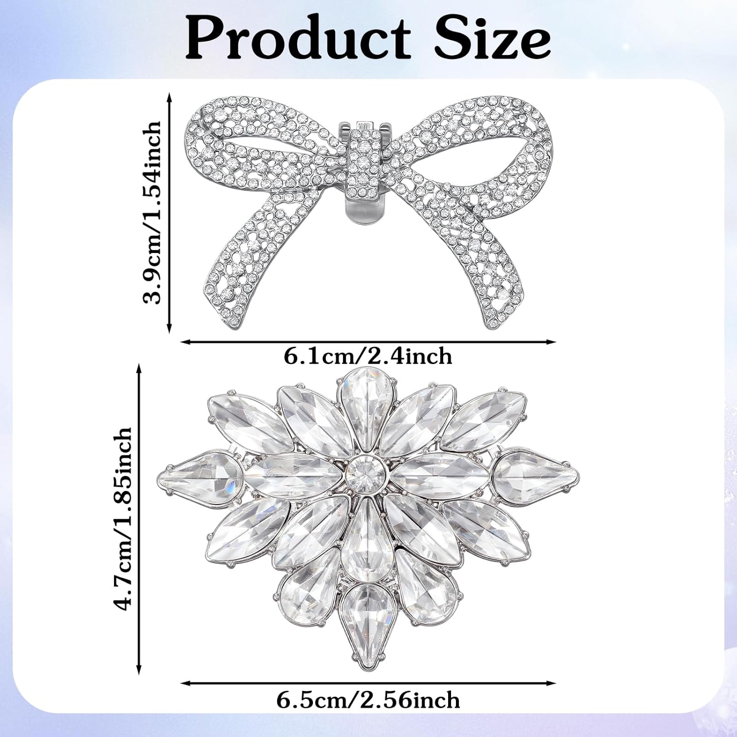 2 Pairs Rhinestone Shoe Clips for Women Dress Shoes, Bow Flower Brilliant Crystal Shoe Decor, DIY Shoes Detachable Buckle Wedding Party Accessories Mother Gifts(Sliver)