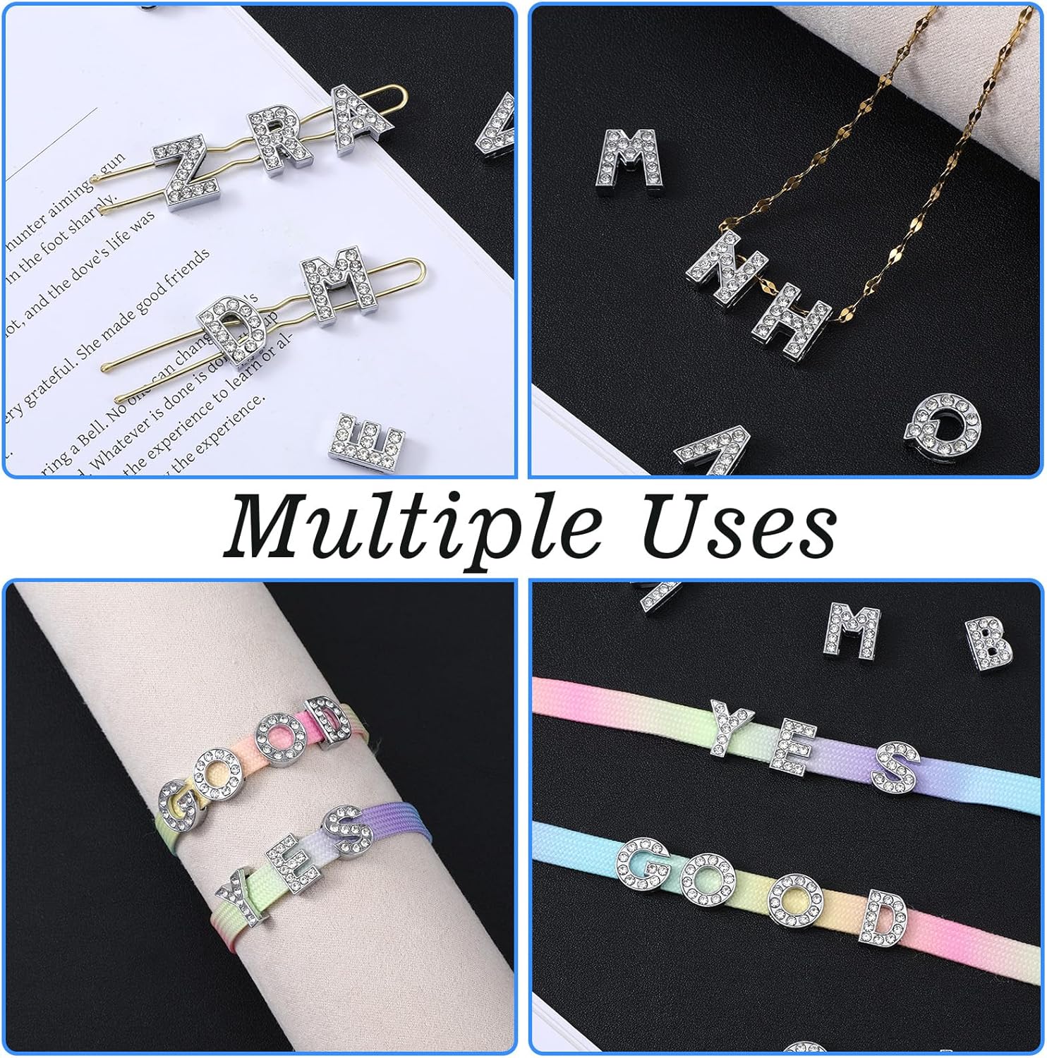 52Pcs A-Z Rhinestone Letter Charms for Bracelet,Alphabet Junk Case Charms for Jewelry Making Alphabet Beads DIY Bracelet Charm Supplies