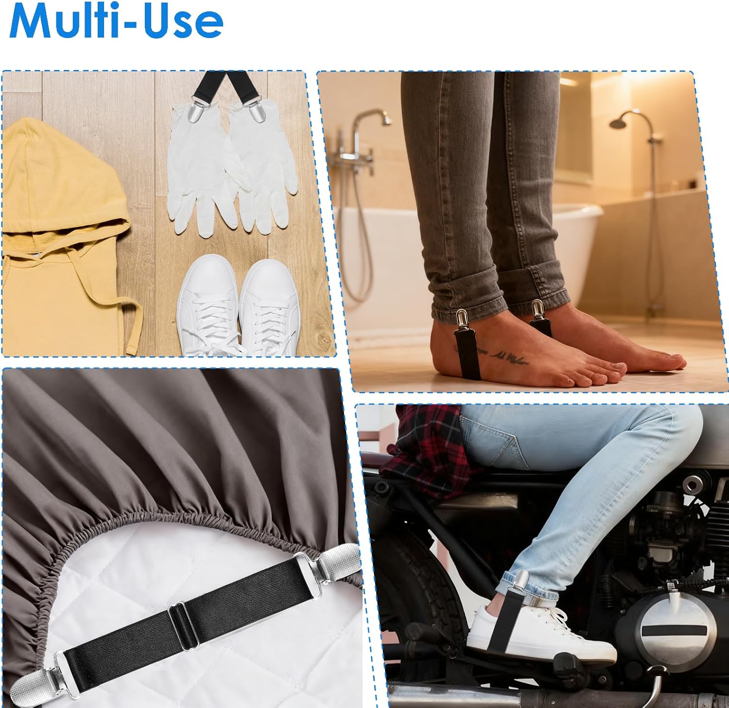 Vin Beauty 4 Pcs Adjustable Elastic Boot Straps Pant Leg Straps Elastic Adjustable Cowboy Boot Strap Clamp for Pants for Women and Men Riding Motorcycle Mitten Pants