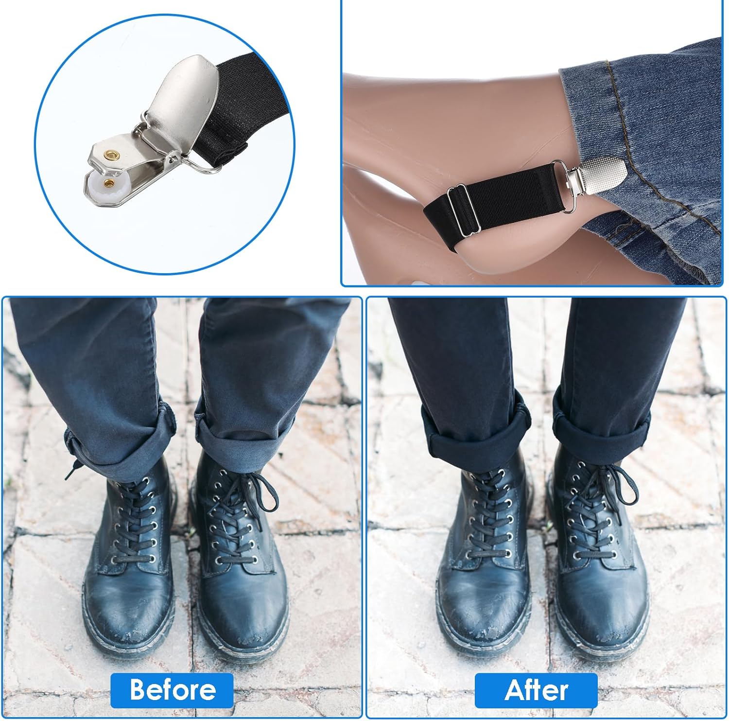 Vin Beauty 4 Pcs Adjustable Elastic Boot Straps Pant Leg Straps Elastic Adjustable Cowboy Boot Strap Clamp for Pants for Women and Men Riding Motorcycle Mitten Pants