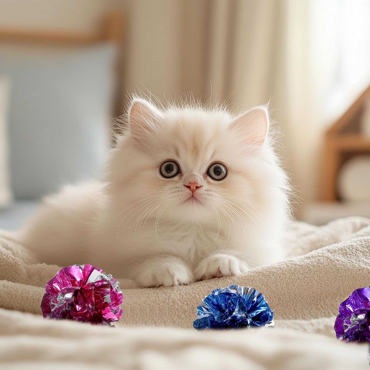 Vin Beauty 30 Pcs Cat Crinkle Balls Toy 2.36 Inch Interactive Crinkle Balls for Cats, Colorful Chew and Chase Training Activity Cat Toys for Indoor Kittens to Keep Fit Active