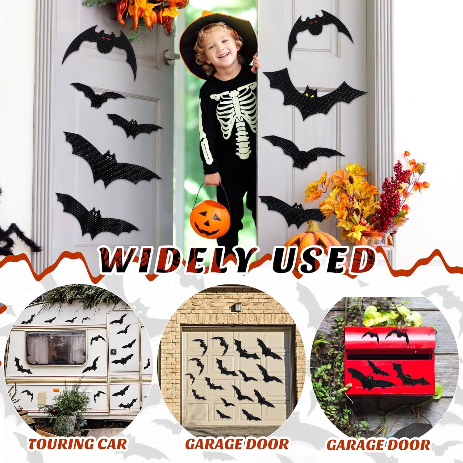 Landhoow 32 Pcs Halloween Garage Door Decorations Large Magnets Bats Sticker Waterproof Bats Removable Halloween Magnets for Indoor Outdoor Garage Door Car Refrigerator