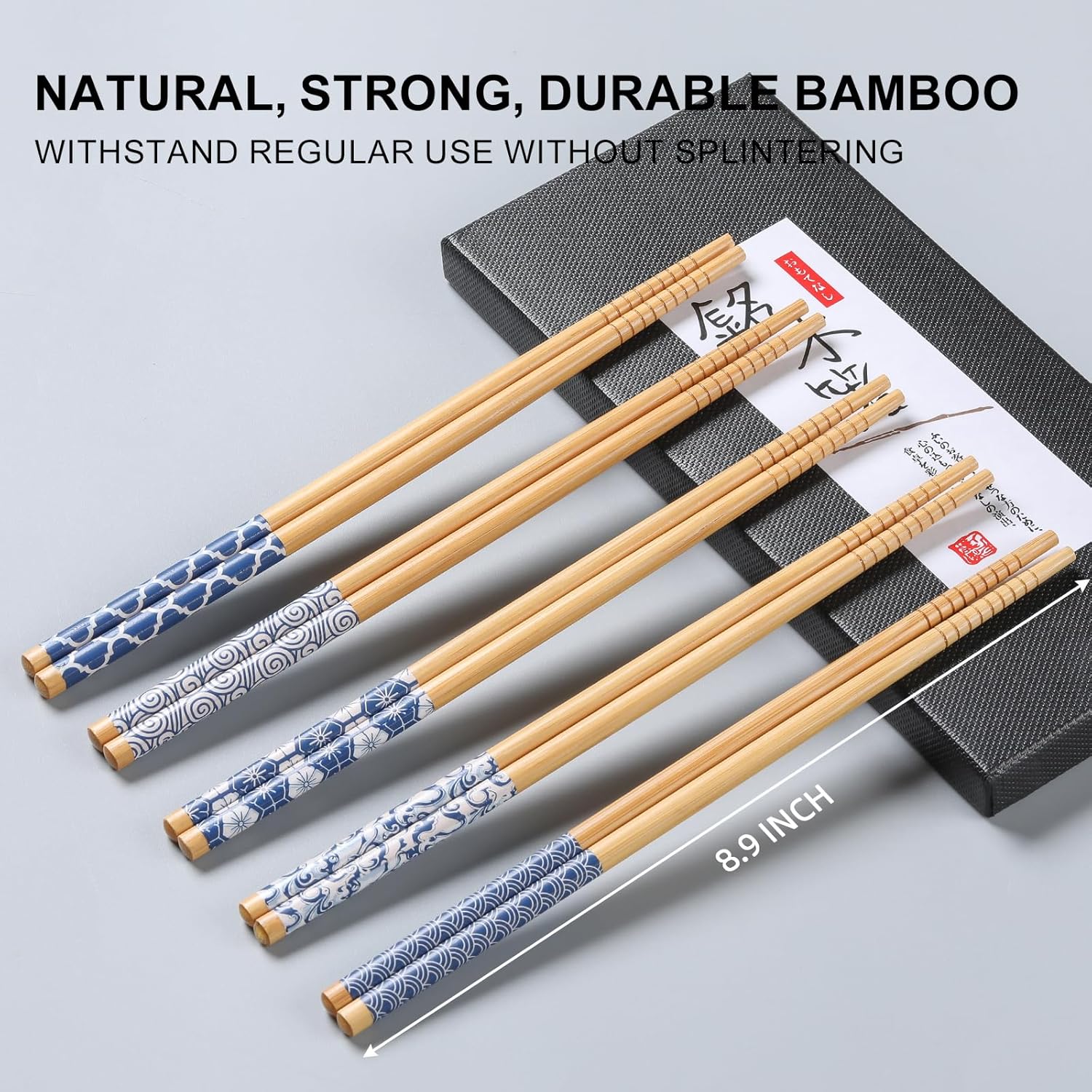 10 Pairs Reusable Bamboo Chopsticks, Japanese Style Natural Bamboo Wooden Chopstick Classic Style Chop Stick 8.8 Inch