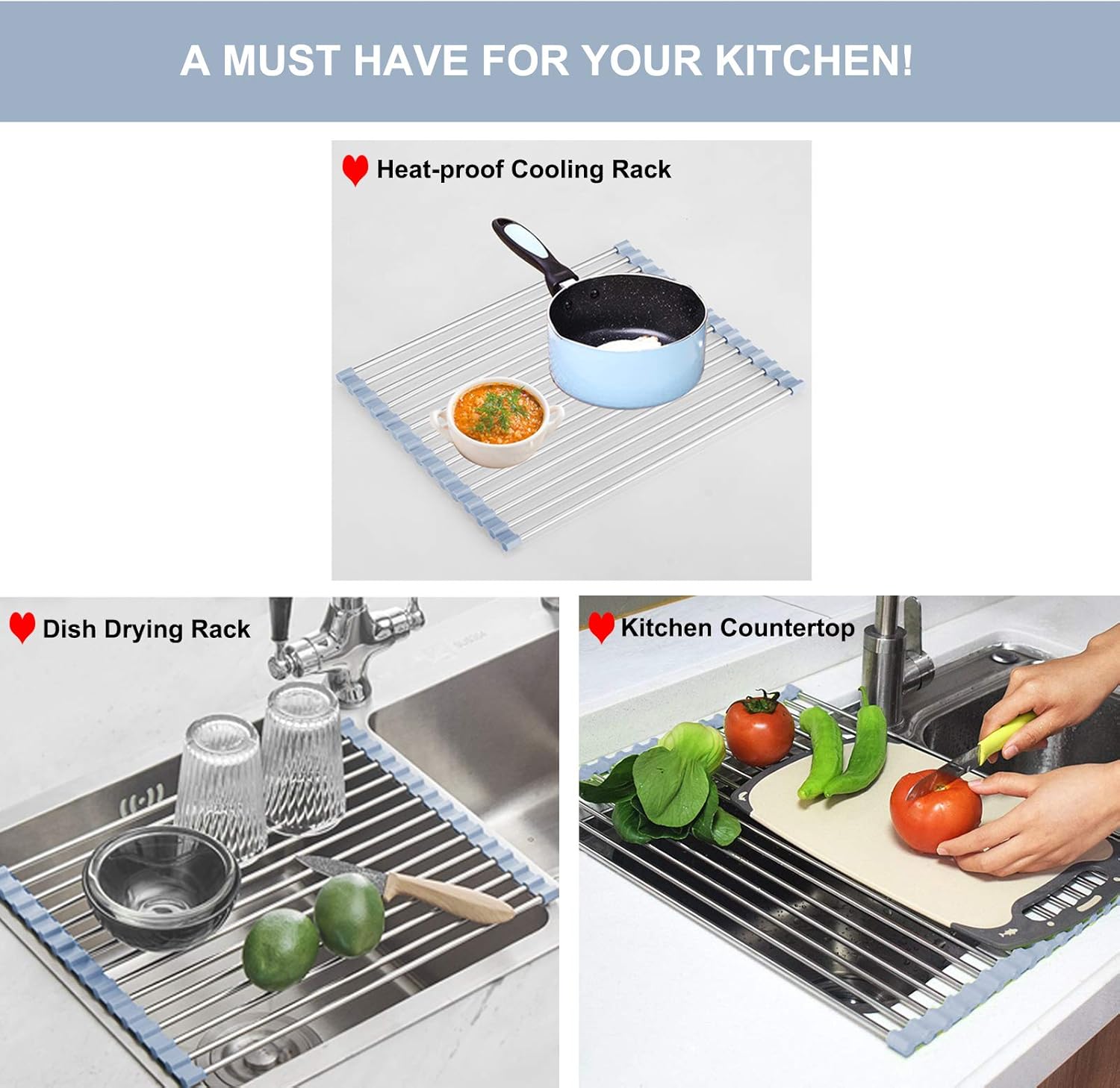 Over The Sink Dish Drying Rack, Roll Up Dish Drying Rack + Garden Shovel Trowel Garden Tool with Measurement Mark