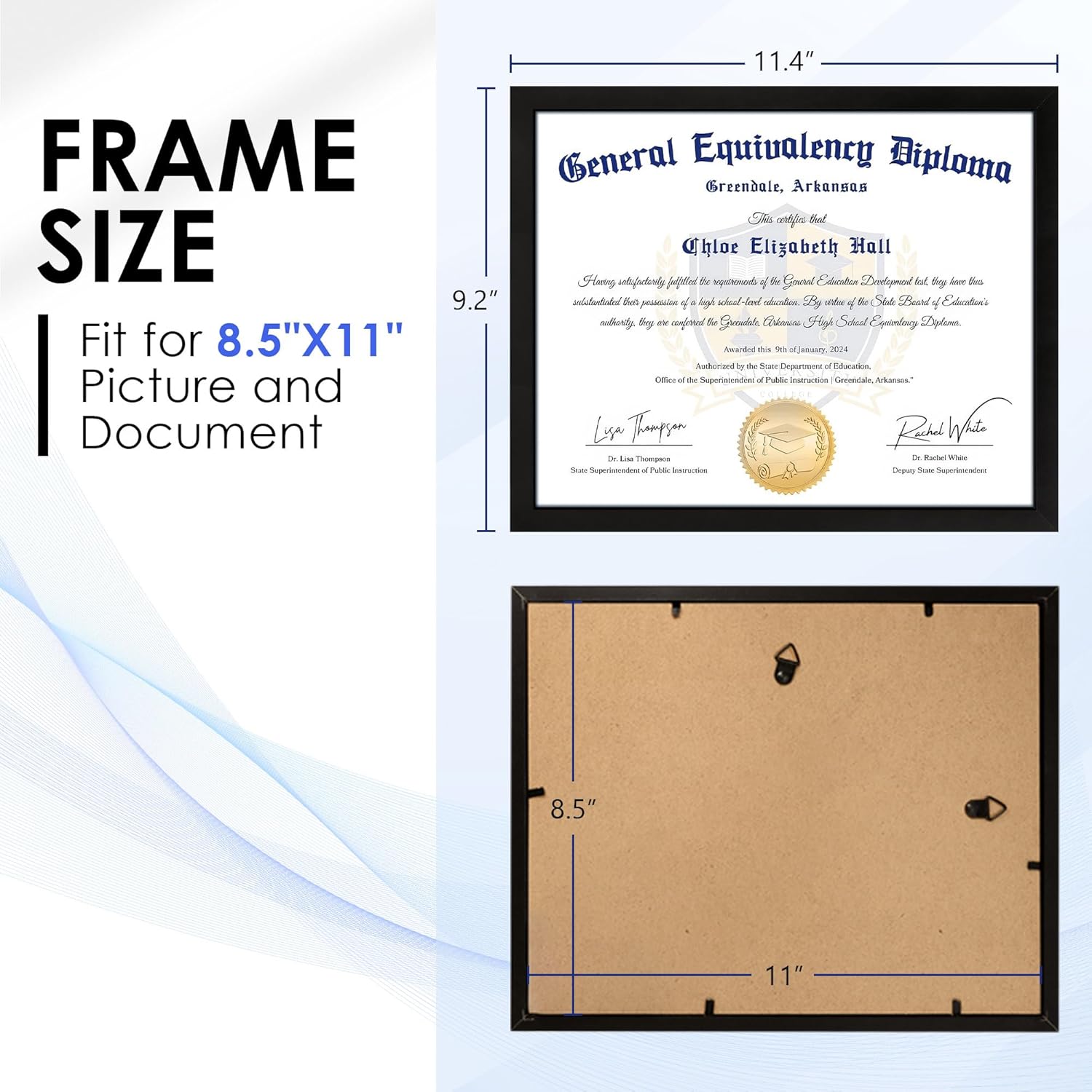 8.5x11 Diploma Frame, Black Picture Frame With Clear Plexiglass, 2 Pack Certificate for Wall Display, Document Frame, High School Diploma